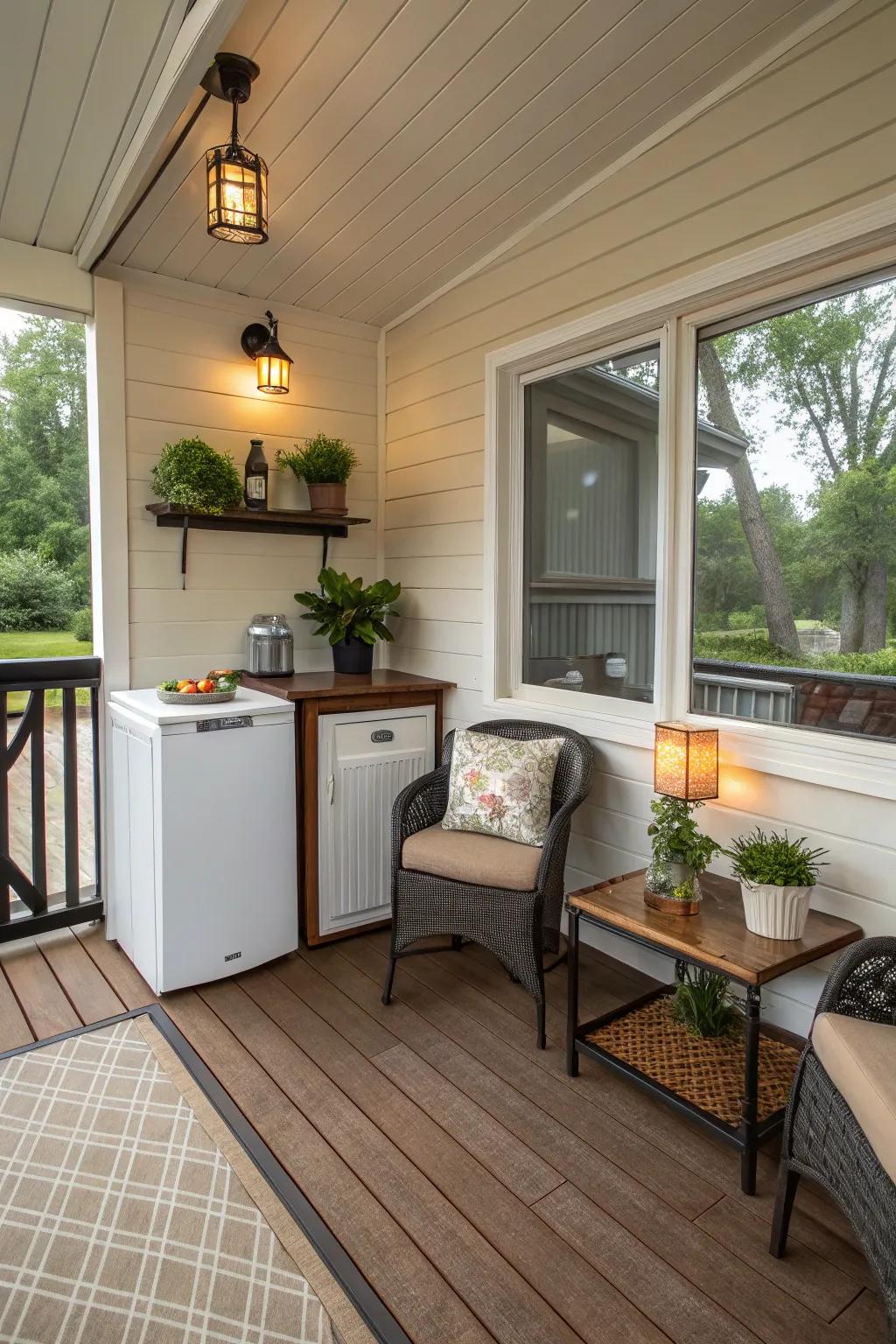 A kitchenette adding convenience to your porch experience.