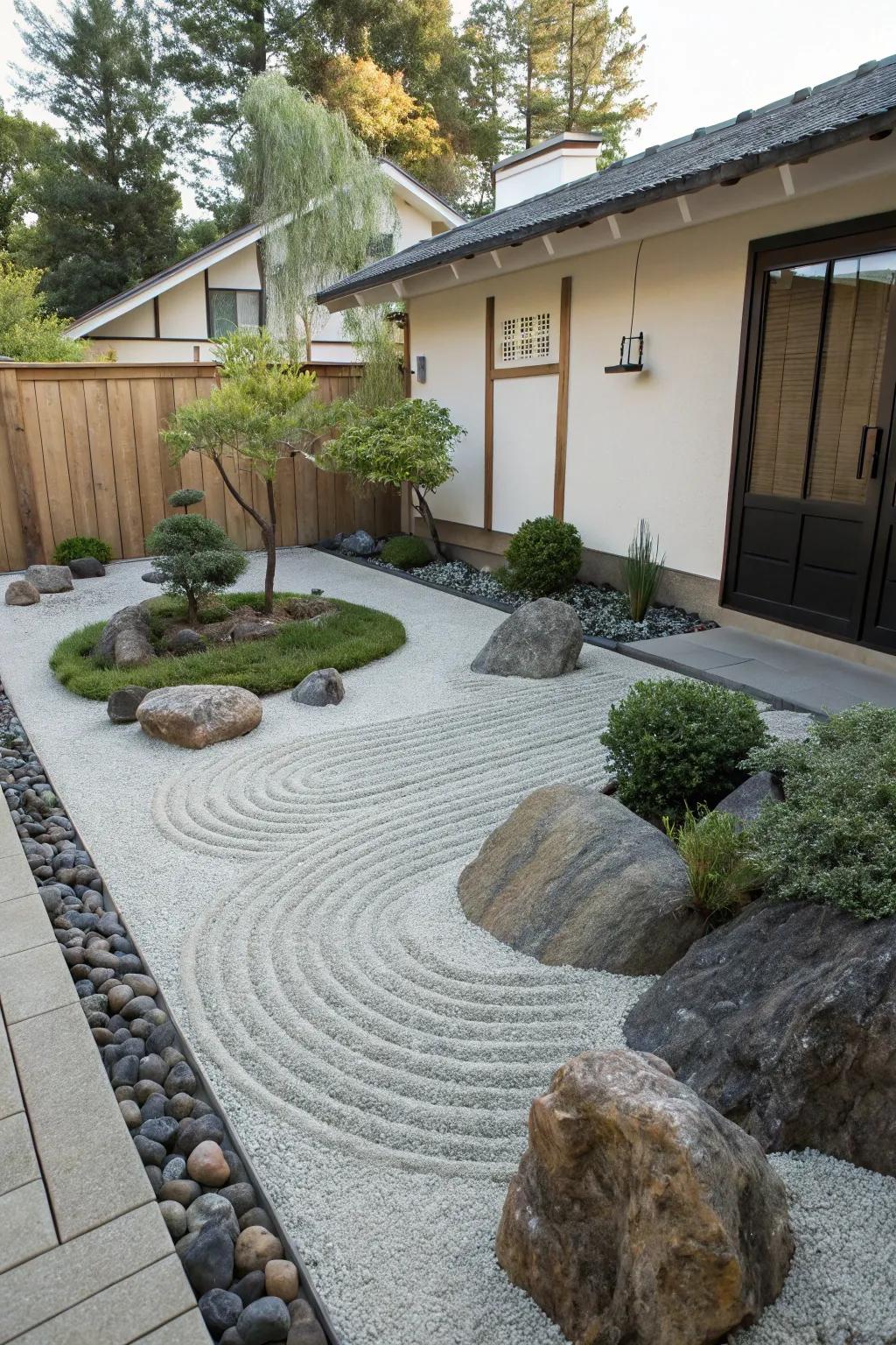A Zen garden offers tranquility and simplicity at your doorstep.