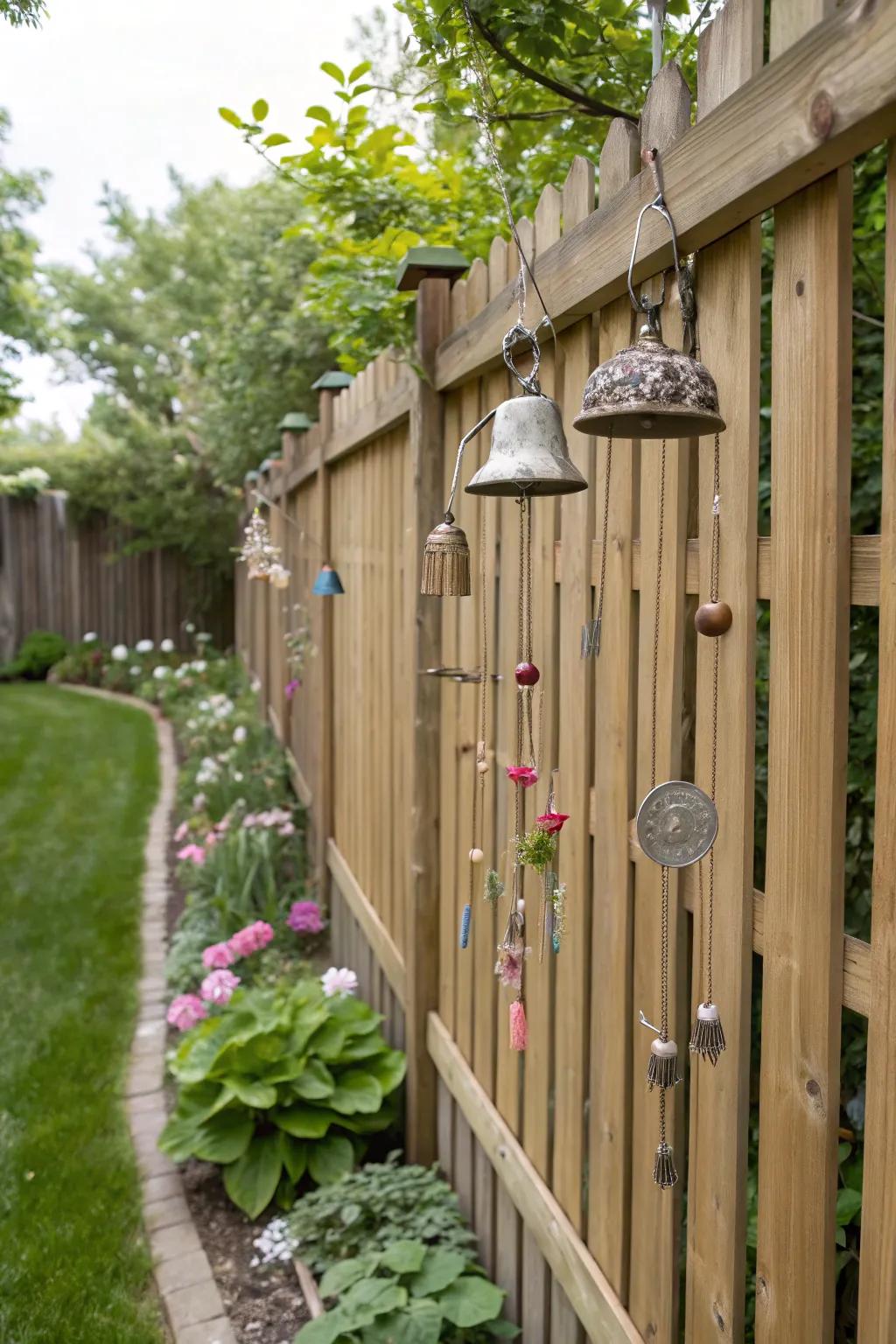 Wind chimes craft a dual-sensory barrier, enhancing garden protection through captivating sights and soothing sounds.