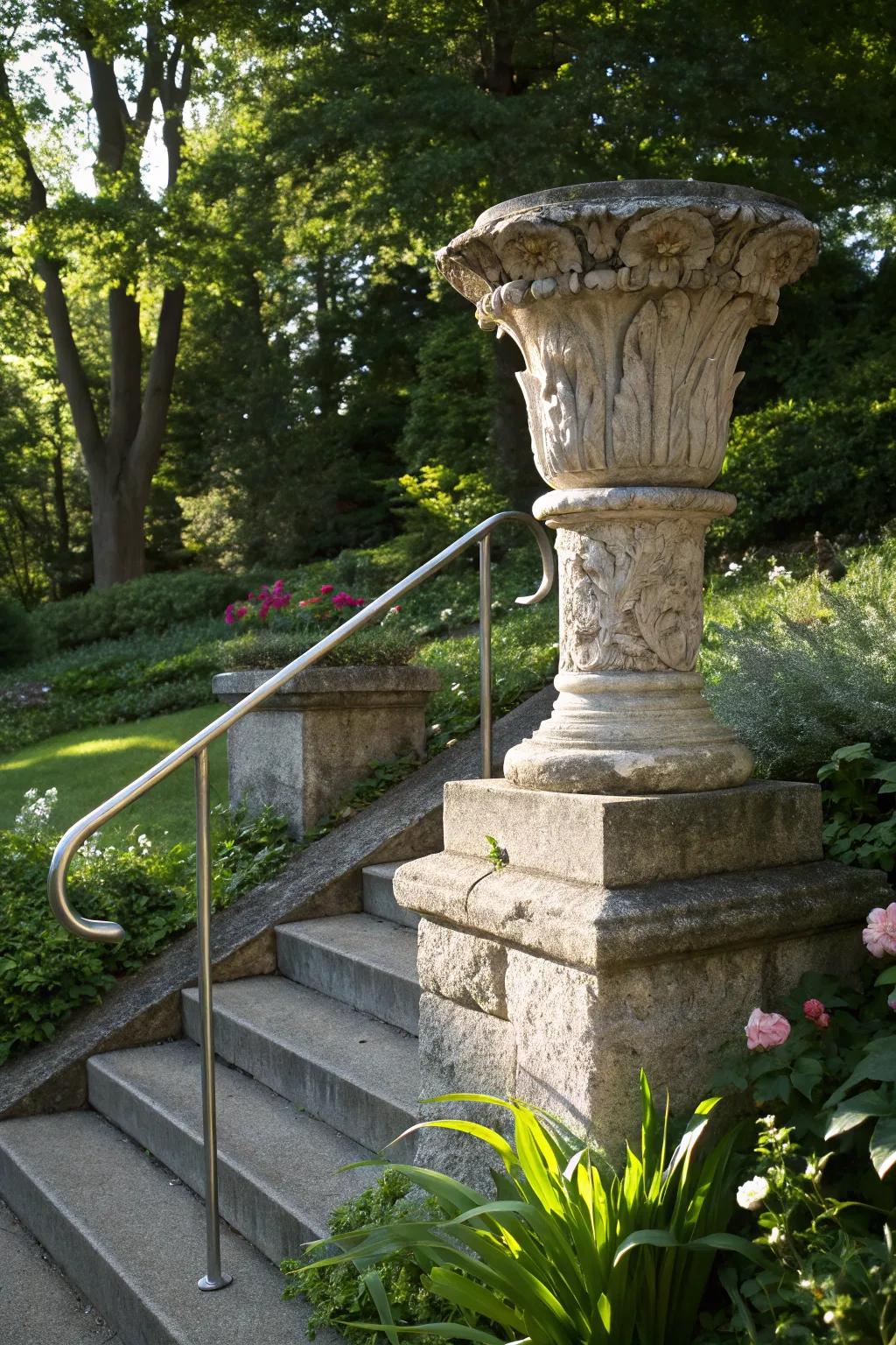 Elevate your garden pathway with the timeless elegance of stone pillar supports.