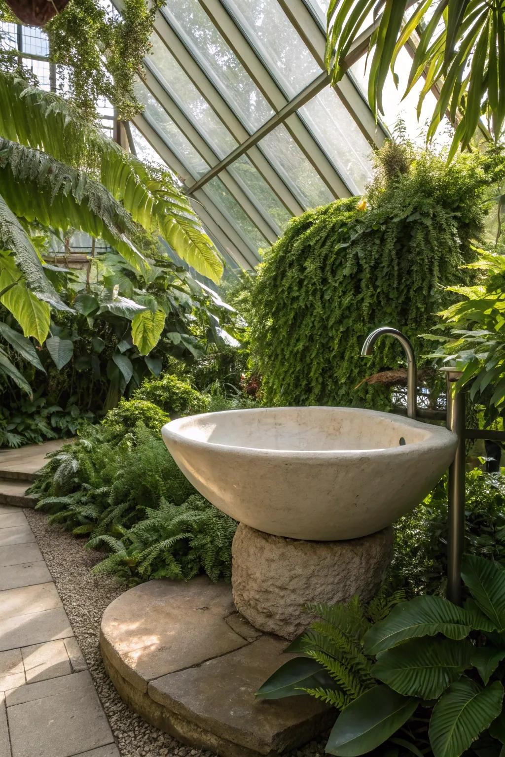 An artistic sink acts as both a functional and visually appealing piece.