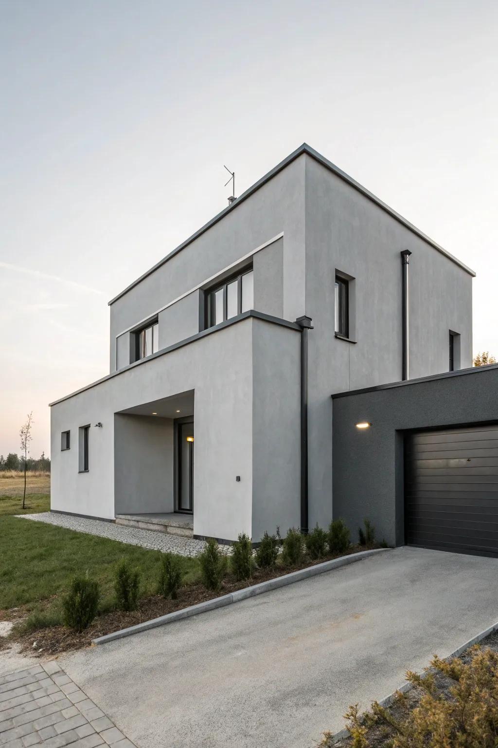Contemporary minimalism with a tranquil grey façade.