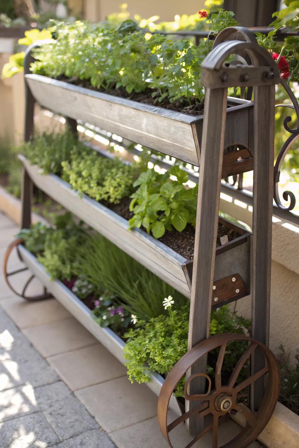 Roll into the perfect light with this stunning mobile gutter garden. A blend of craftsmanship and functionality for the modern gardener.