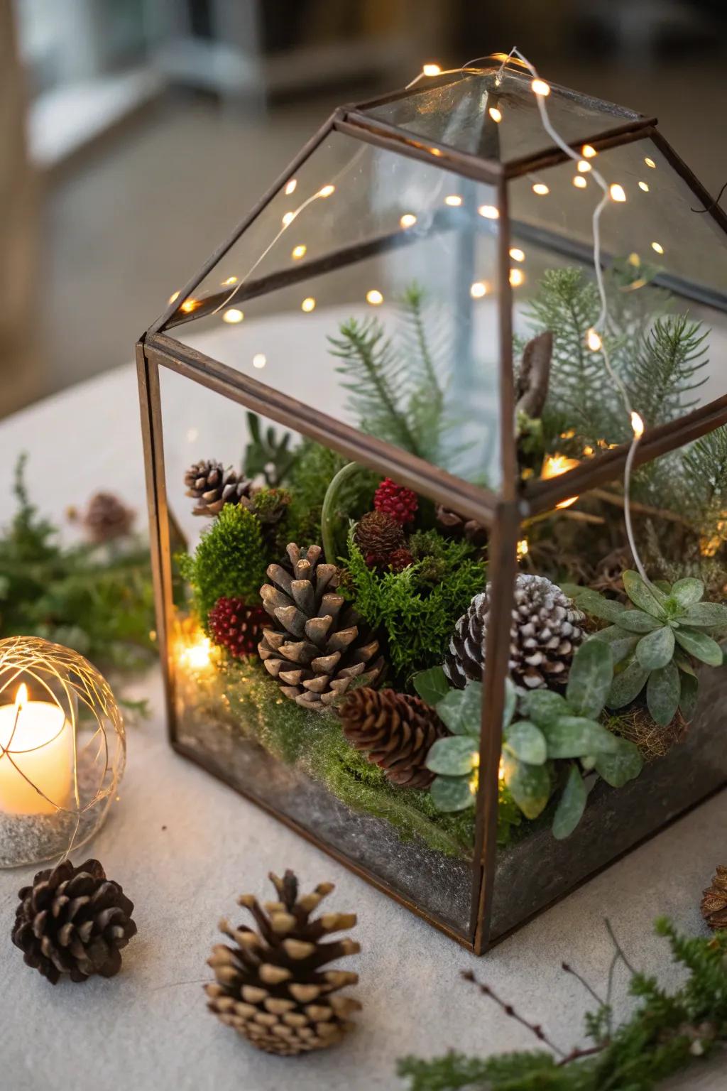 A seasonal planter bringing the essence of winter indoors.