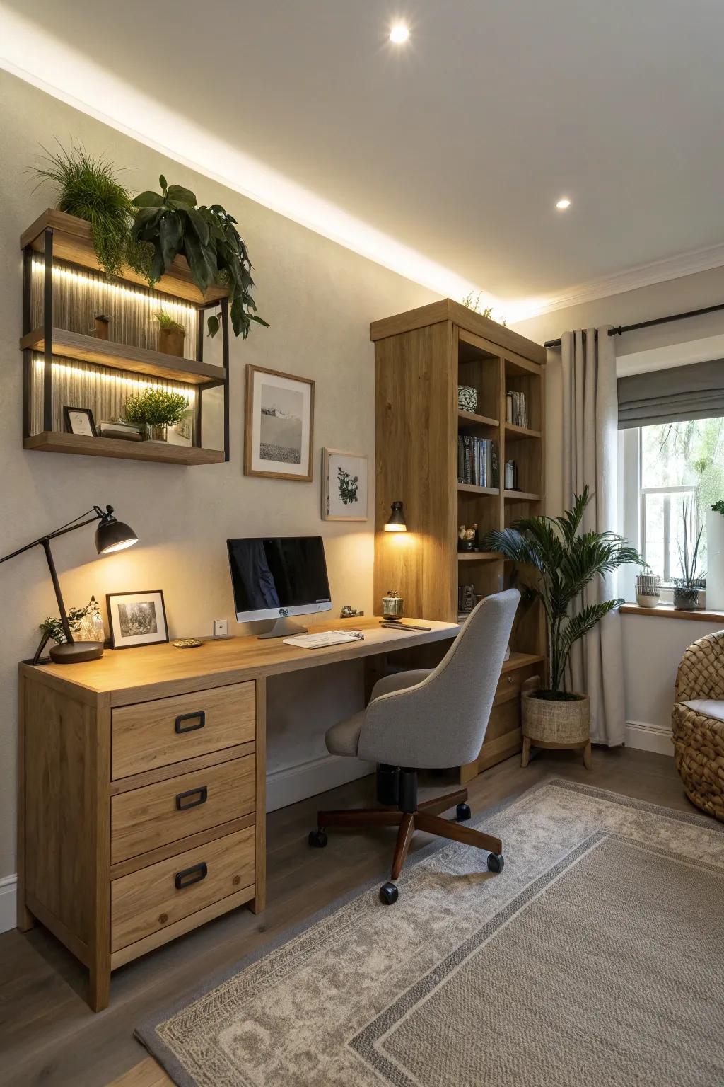 Inset lighting creates a serene and sophisticated ambiance.