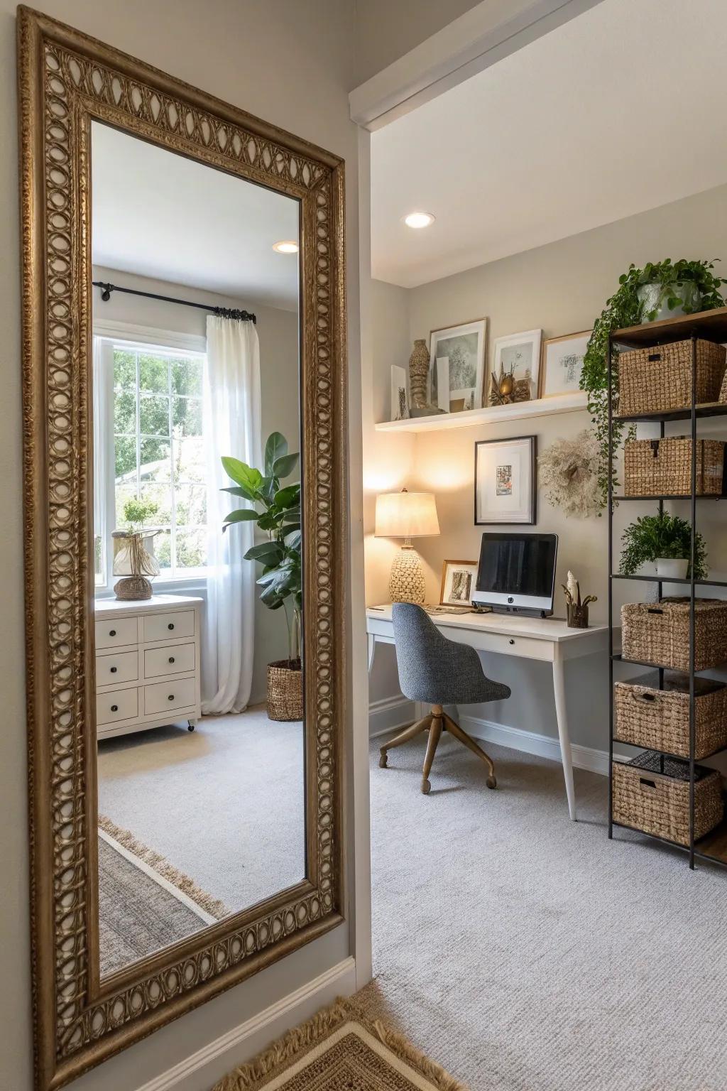 Mirrors reflect light and make your office feel more spacious.