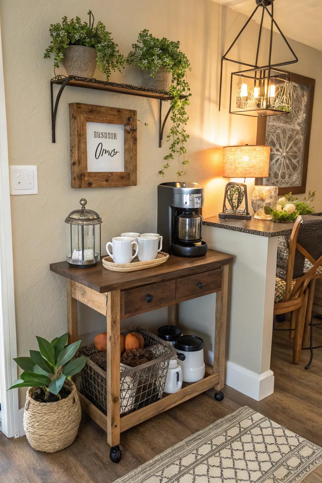 A coffee station adds a touch of warmth and personality to your kitchen.