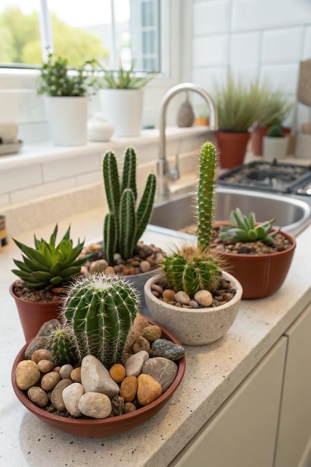 Cacti and rocks bring a touch of desert chic indoors.
