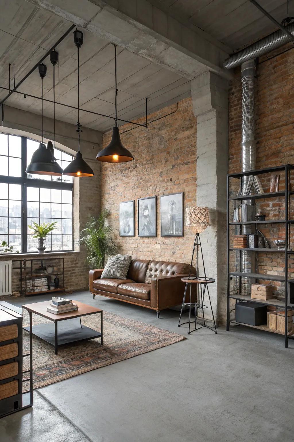 Concrete finishes enhance the sleek, modern industrial look.