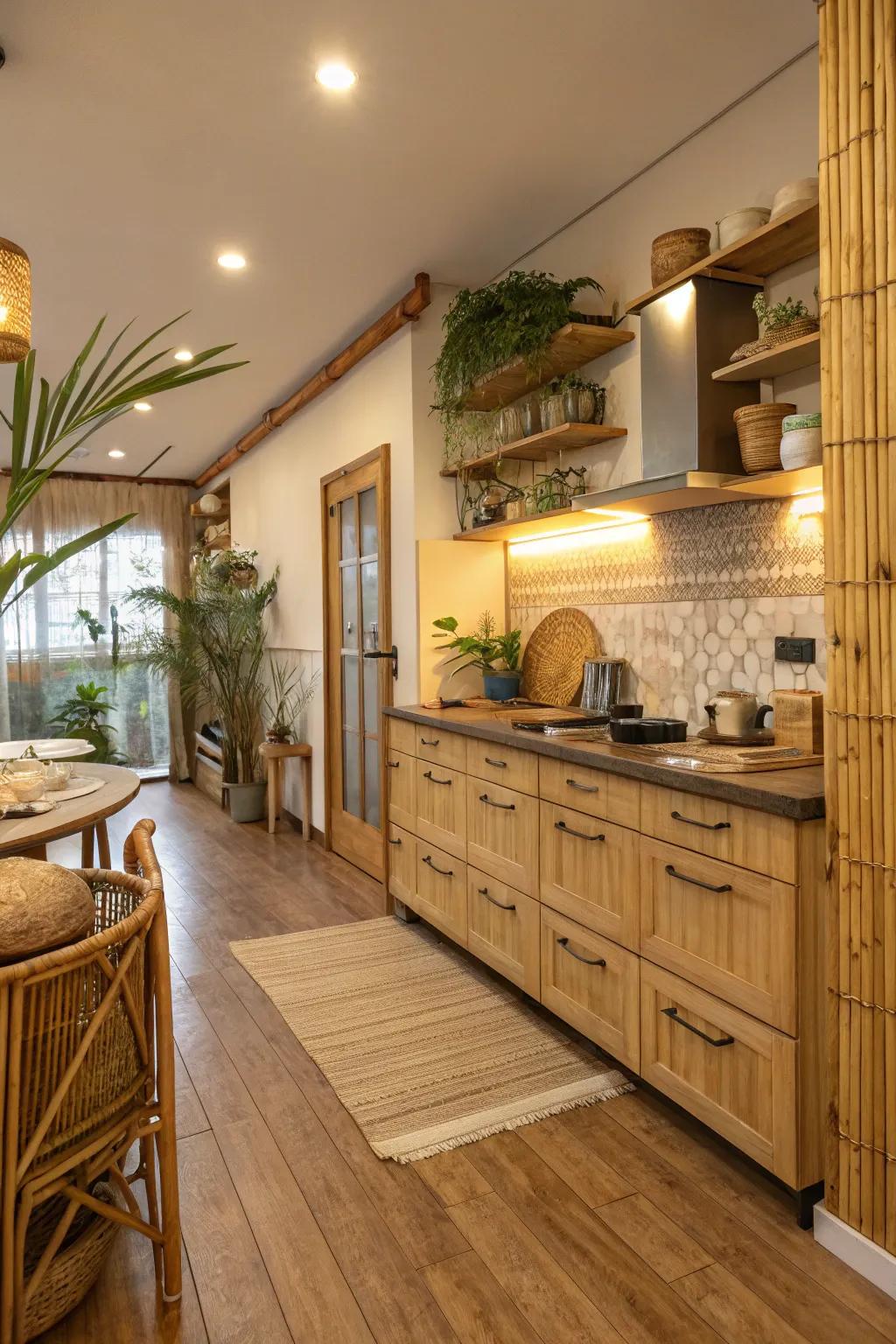 Warmth and charm through bamboo accents.