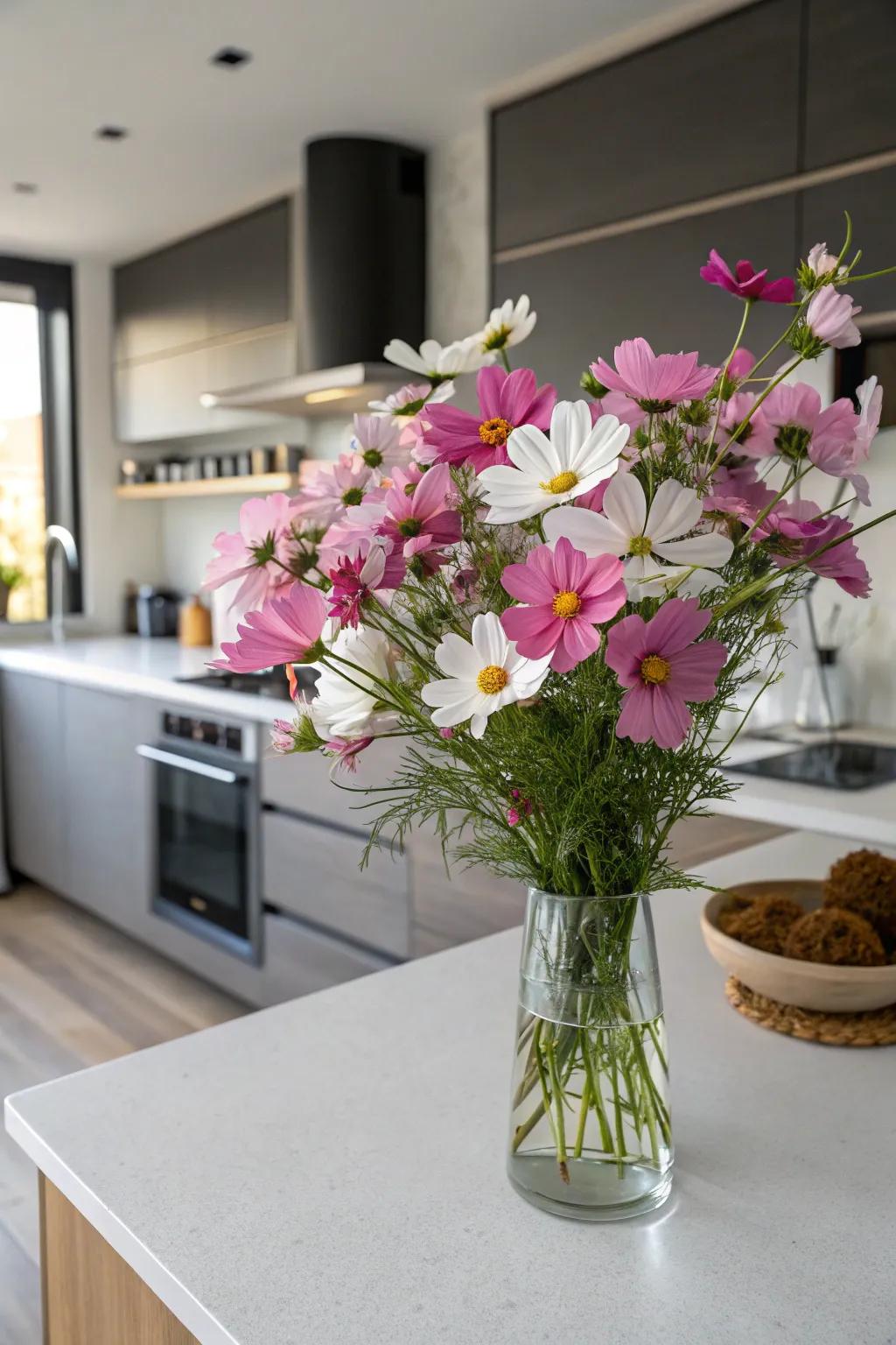 Cosmos bring vibrant color and life to any arrangement.