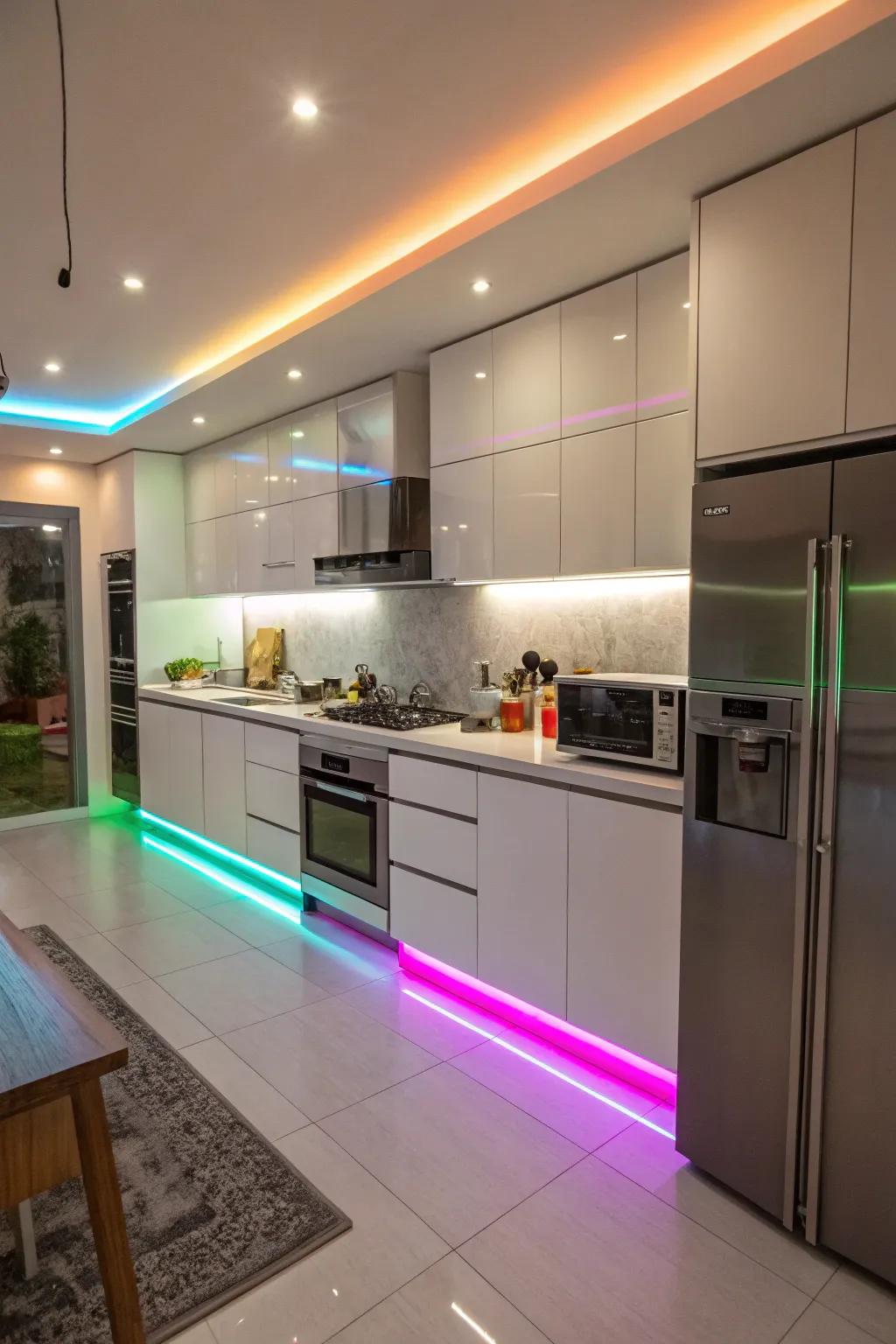 LED strip lights adding a colorful twist.