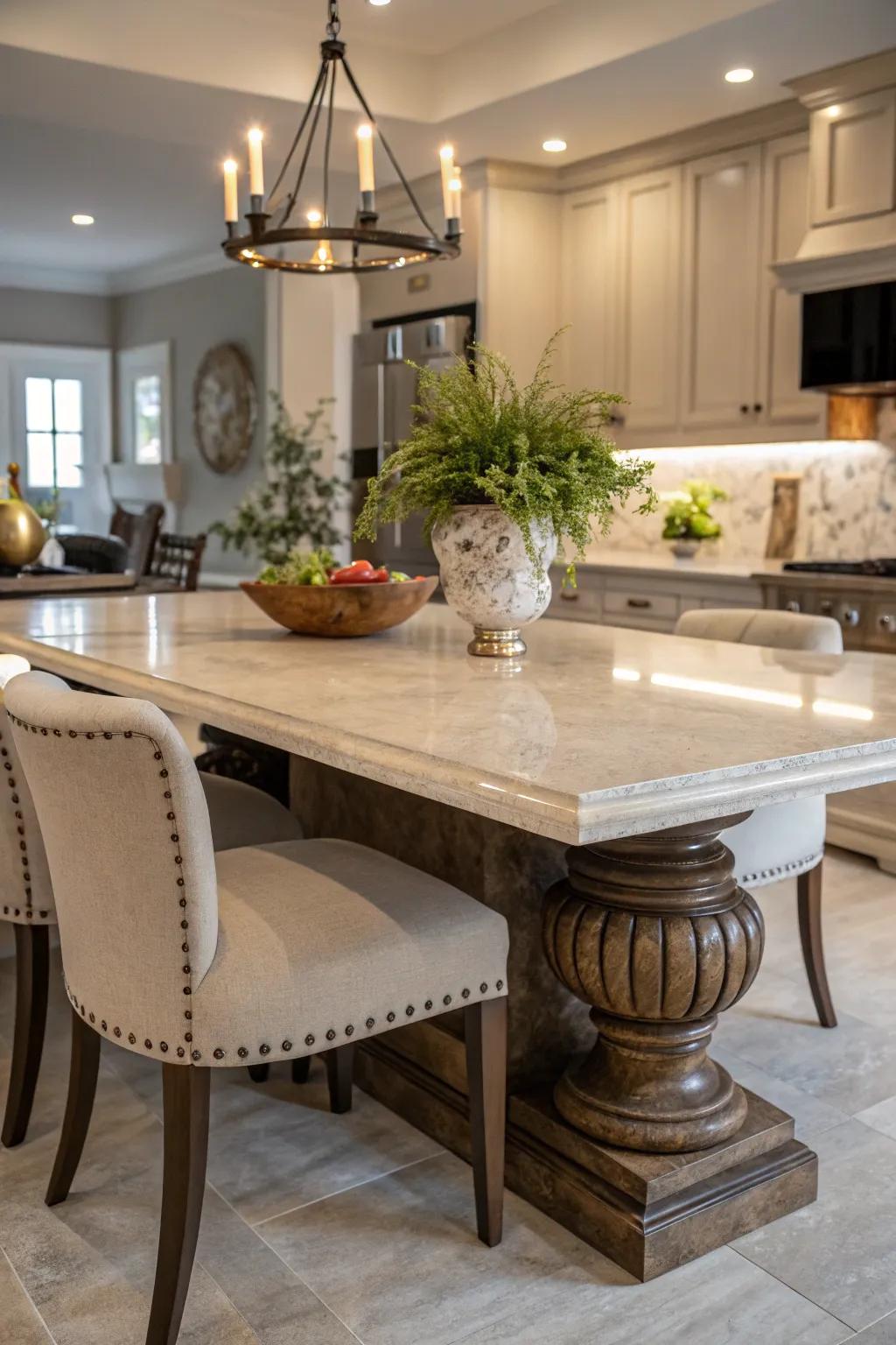 Natural stone adds timeless appeal to a kitchen island.