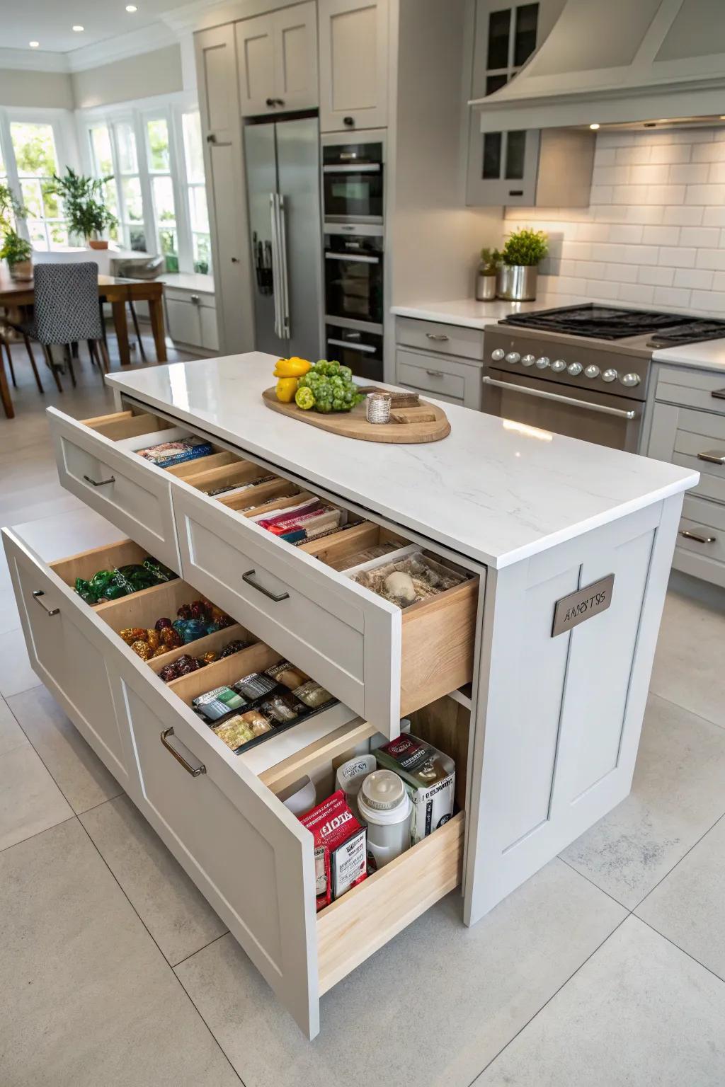 Kitchen island featuring hidden storage for a practical and stylish solution.