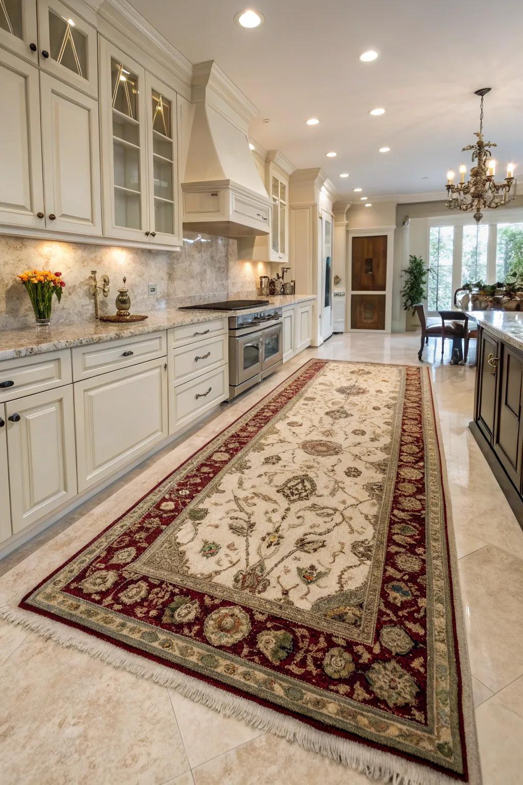 Timeless Persian rugs impart refinement and opulence to kitchens.