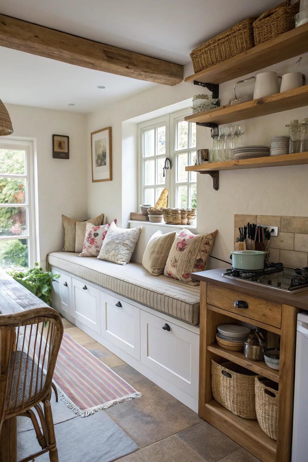 A narrow shelf creates a minimalist seating solution.