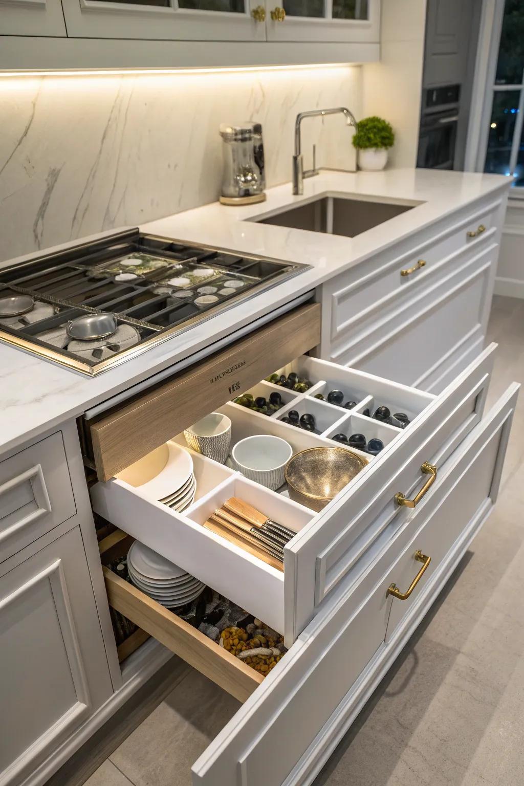 The soffit designed with hidden storage.