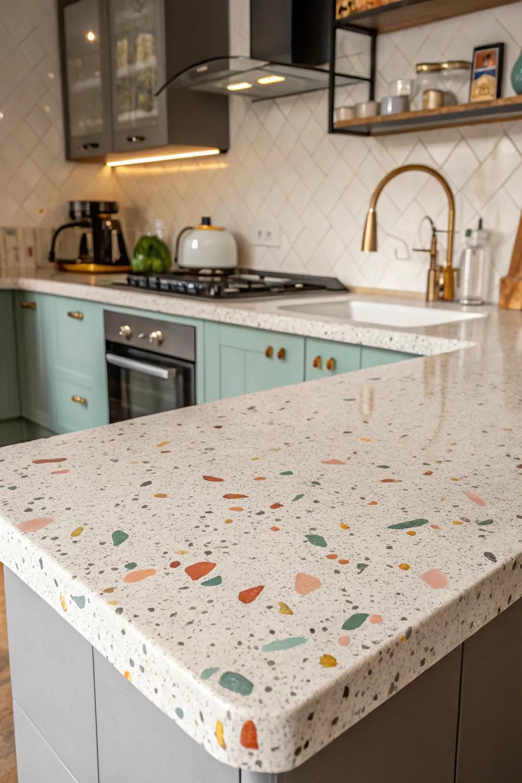 Terrazzo surfaces blend character with durability.