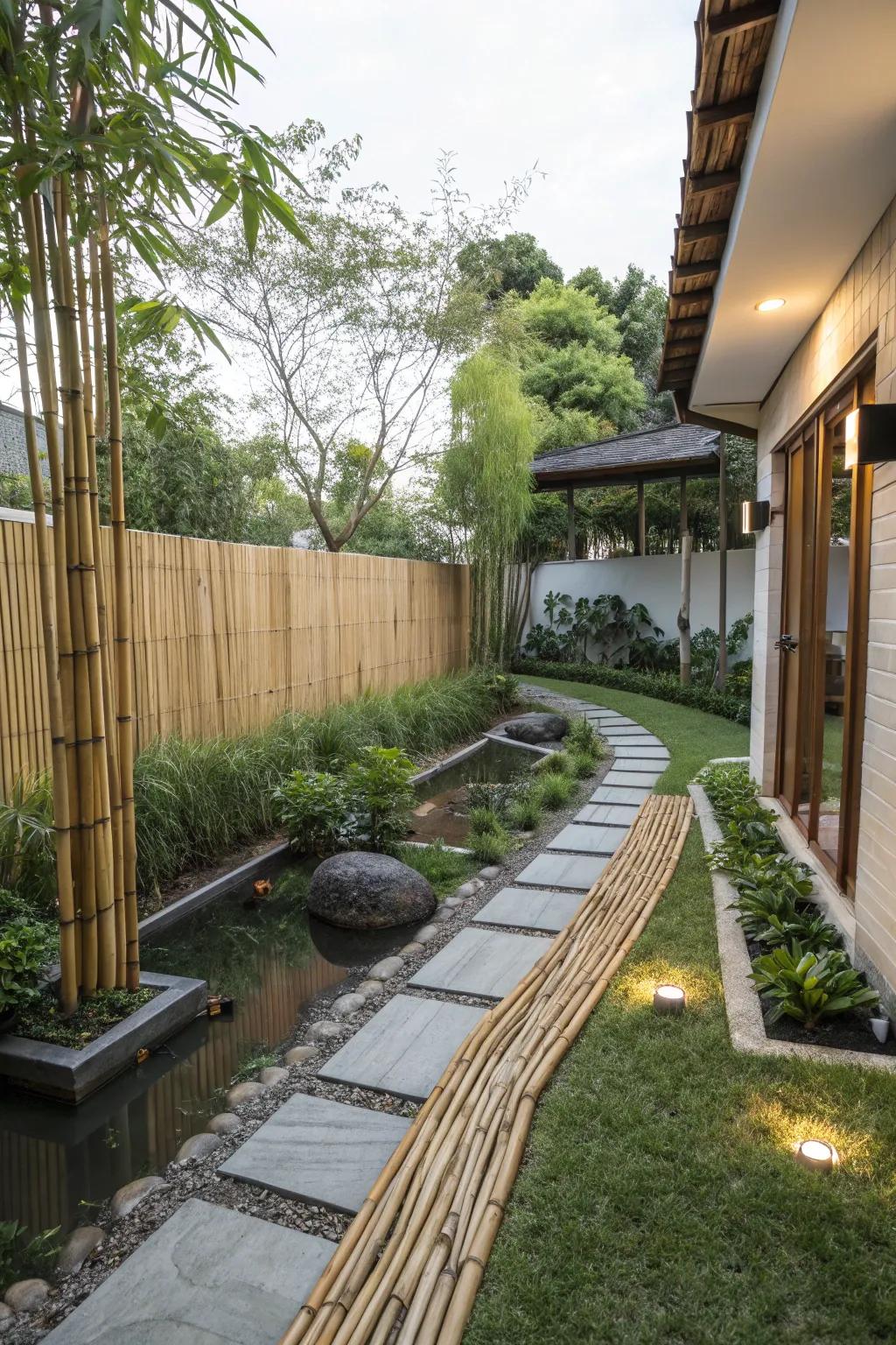 Bamboo edging imparts sustainability and serenity.