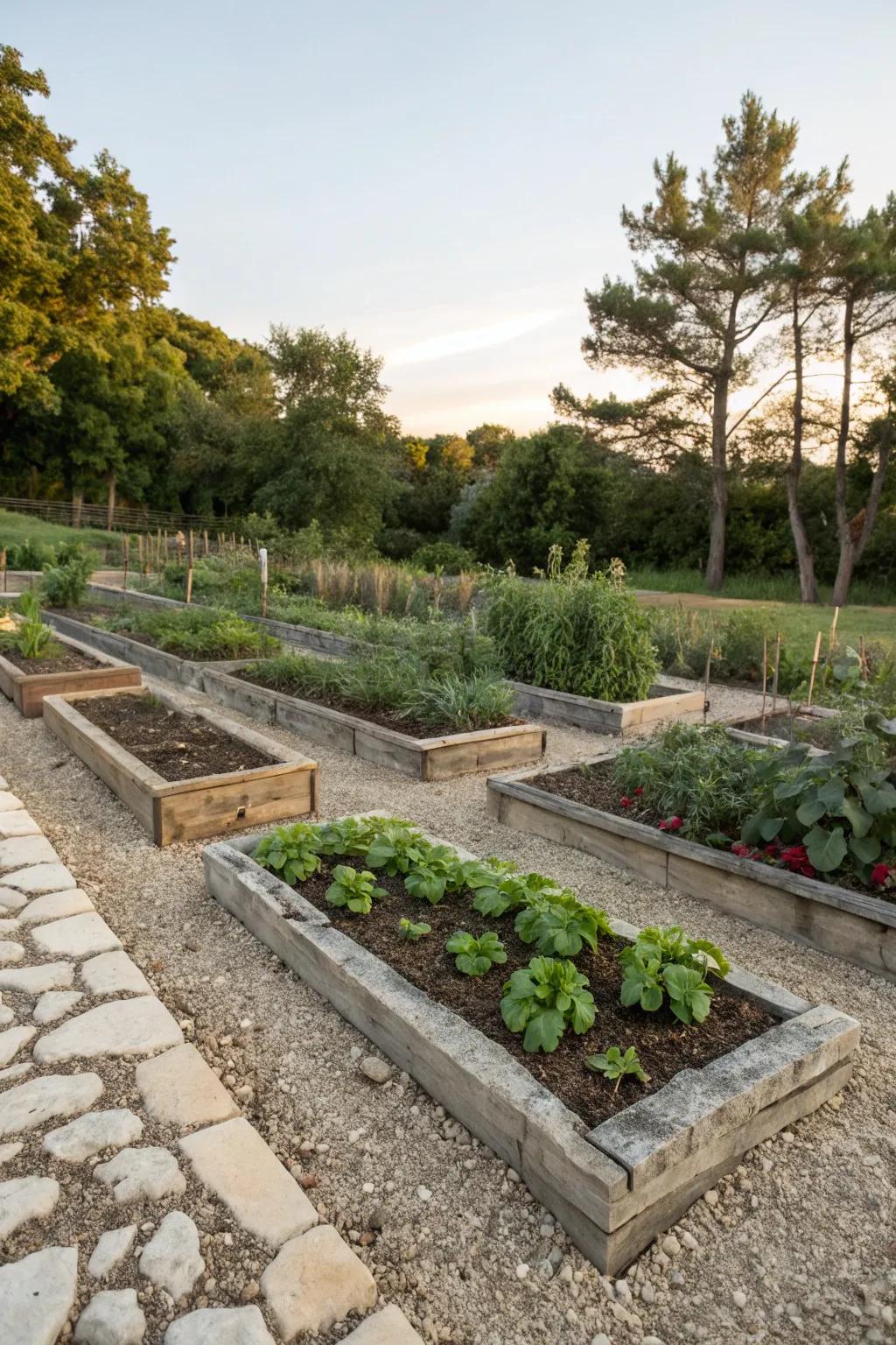 Stone cover delivers a sleek and modern garden appearance.