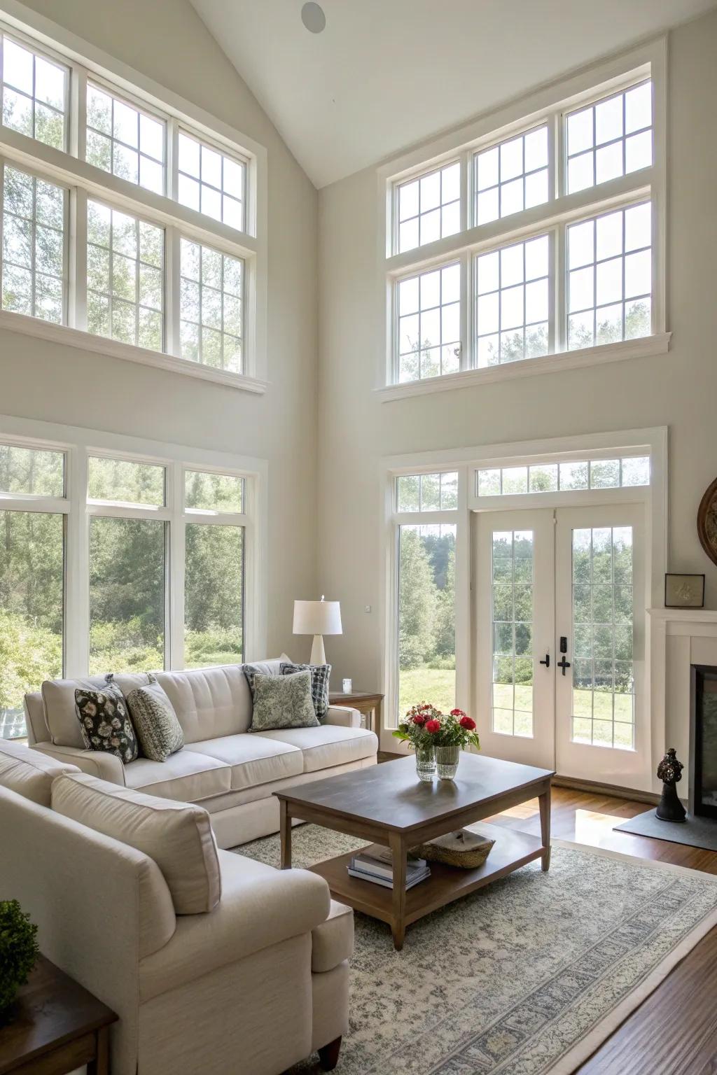 Transom windows that elevate the ceiling and increase natural light.