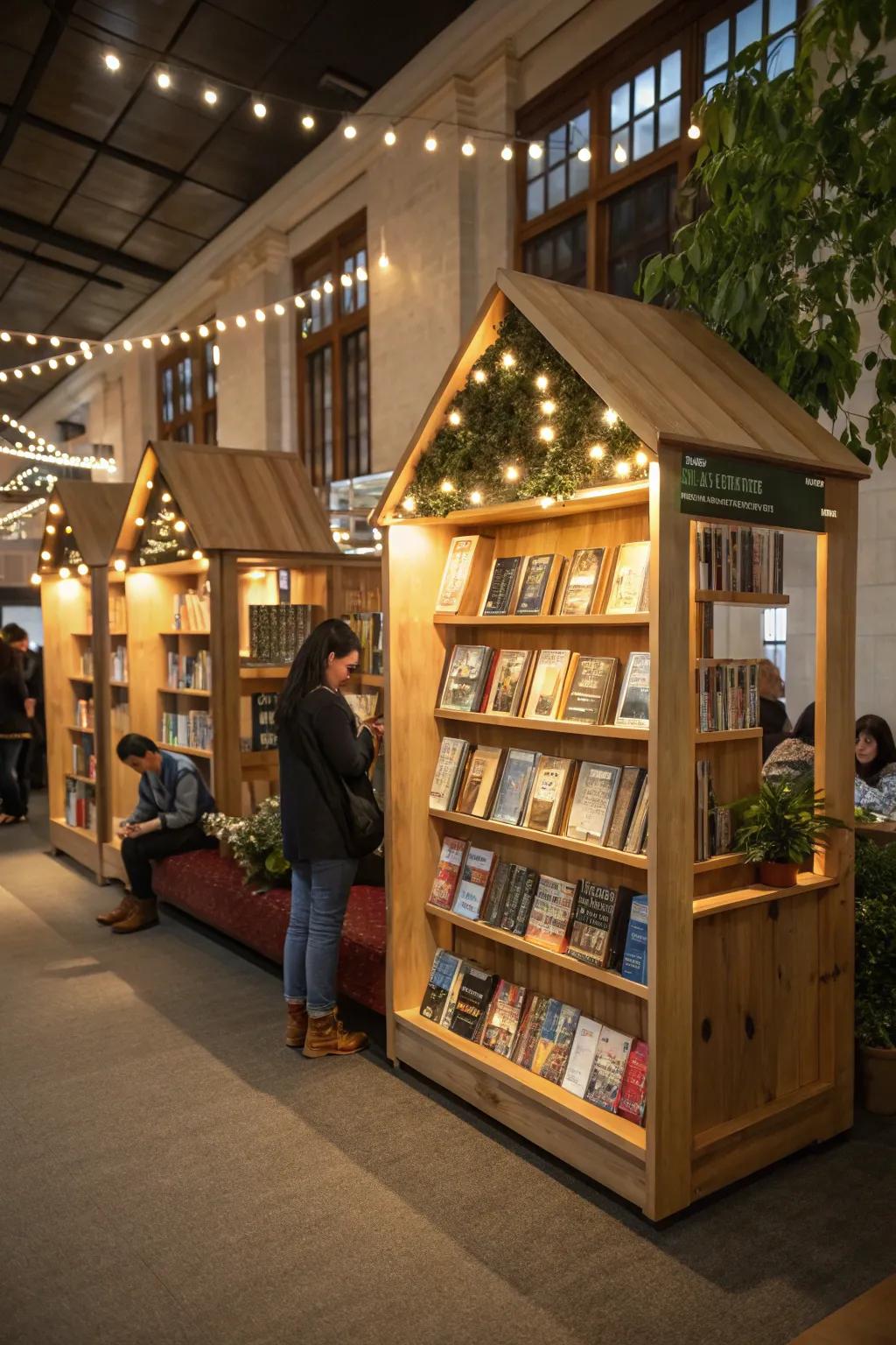 A library featuring a themed book gallery that charms visitors.