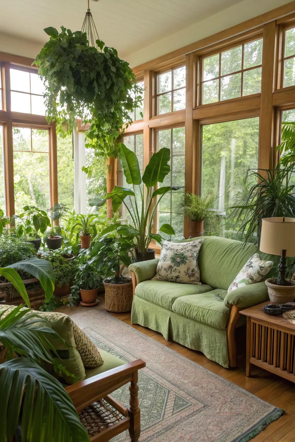 Botanical elements and green hues create a fresh, lively atmosphere.