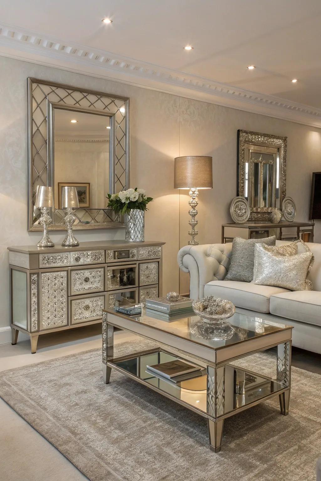 Improve your design with the subtle shine of mirrored furniture.
