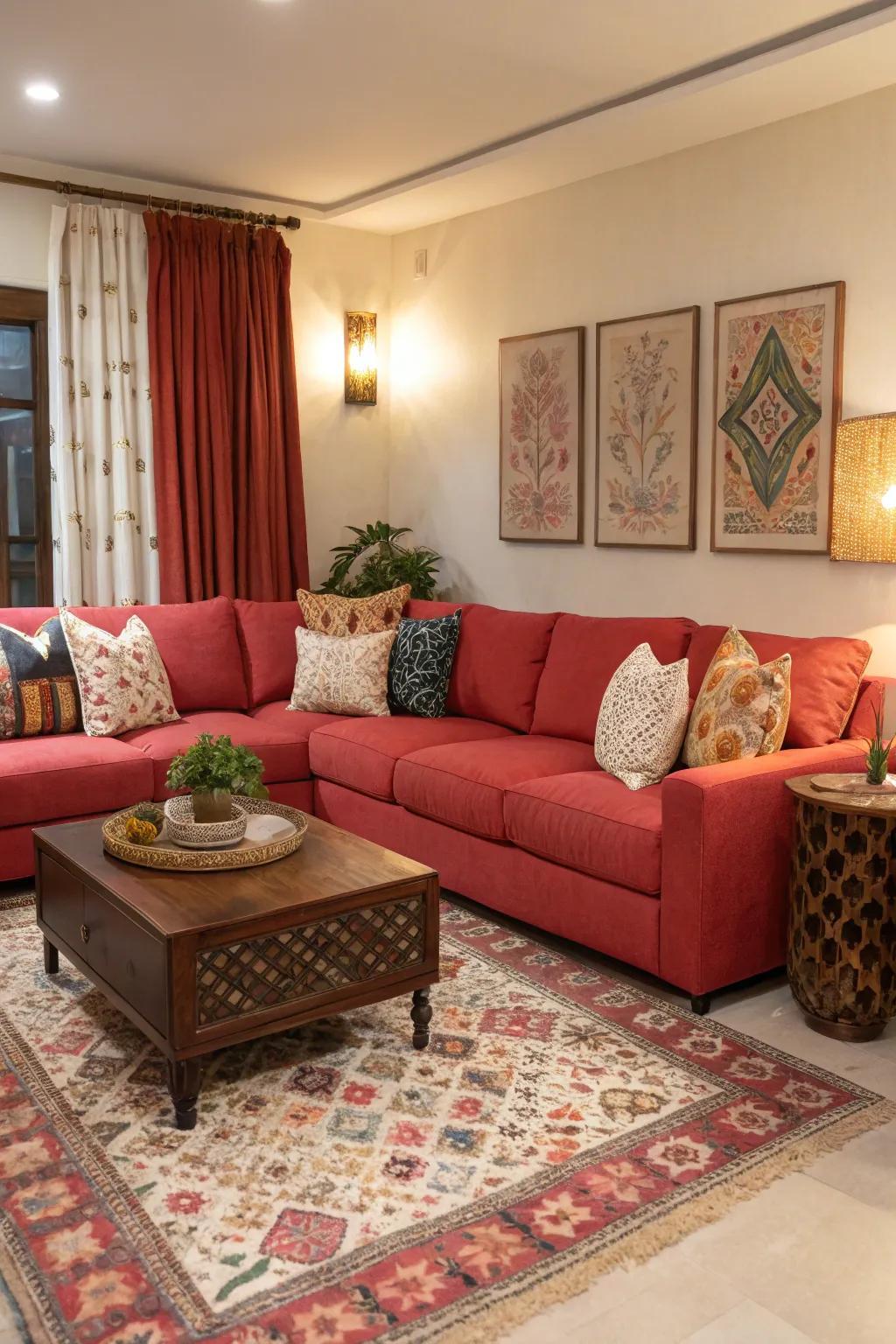 A daring color scheme can ensure your sectional becomes the centerpiece.