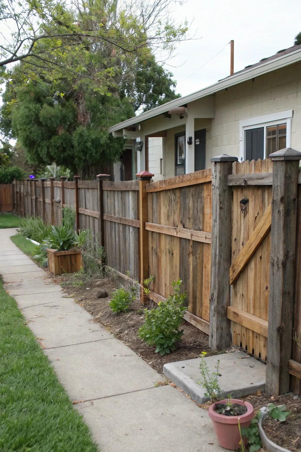 A reclaimed timber fence introduces warmth and persona to this front garden.