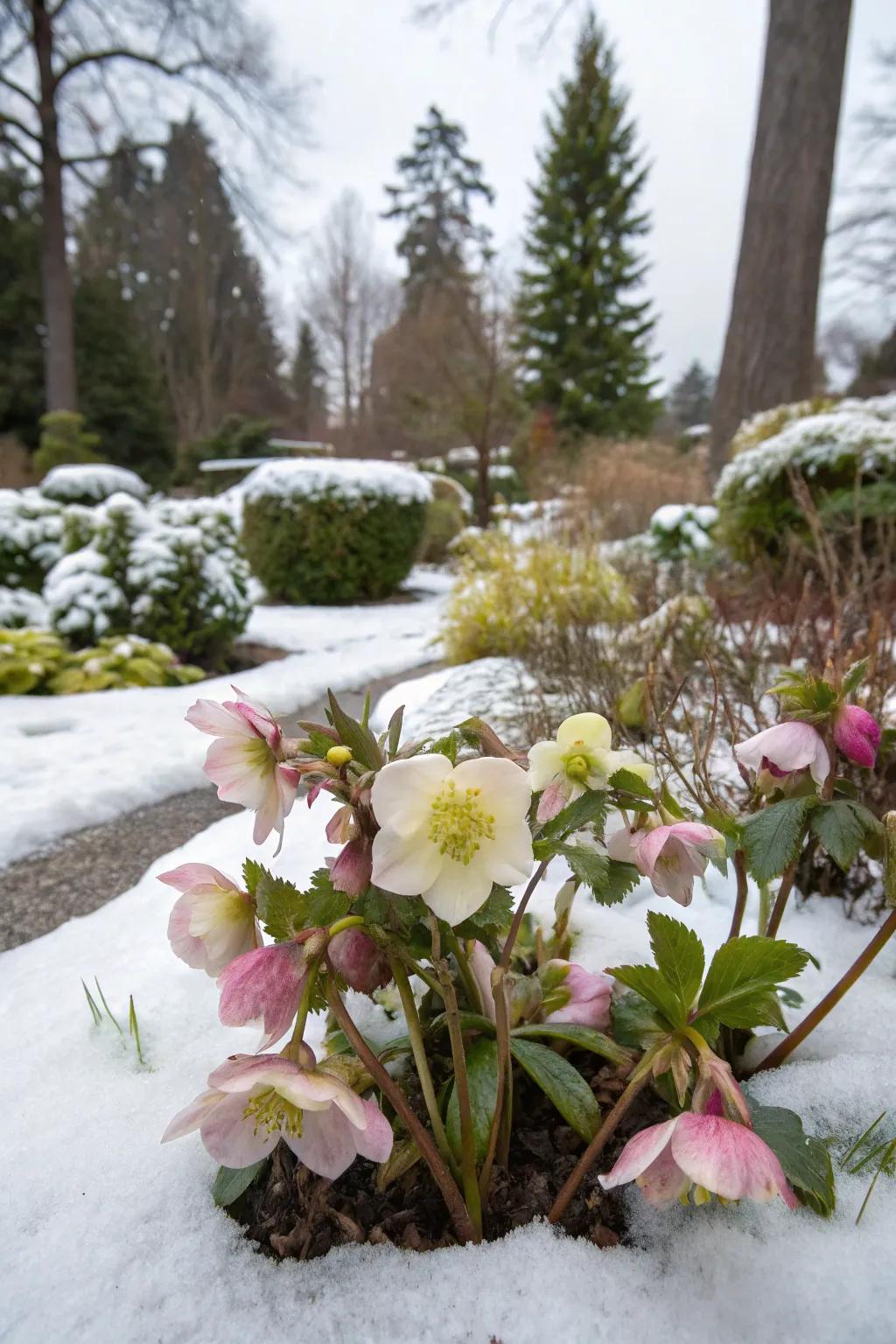 Lenten Rose adding color to a winter garden.