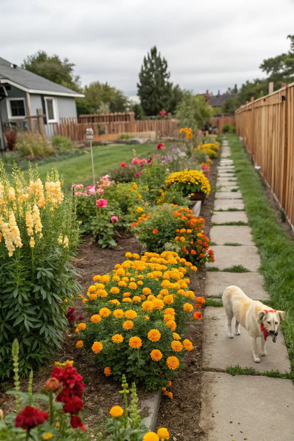 Lustrous, non-toxic vegetation flourishing in a pet-inviting garden.