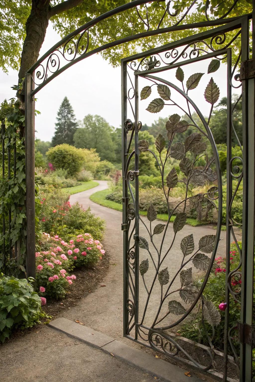 Nature-inspired gate design with leaf patterns