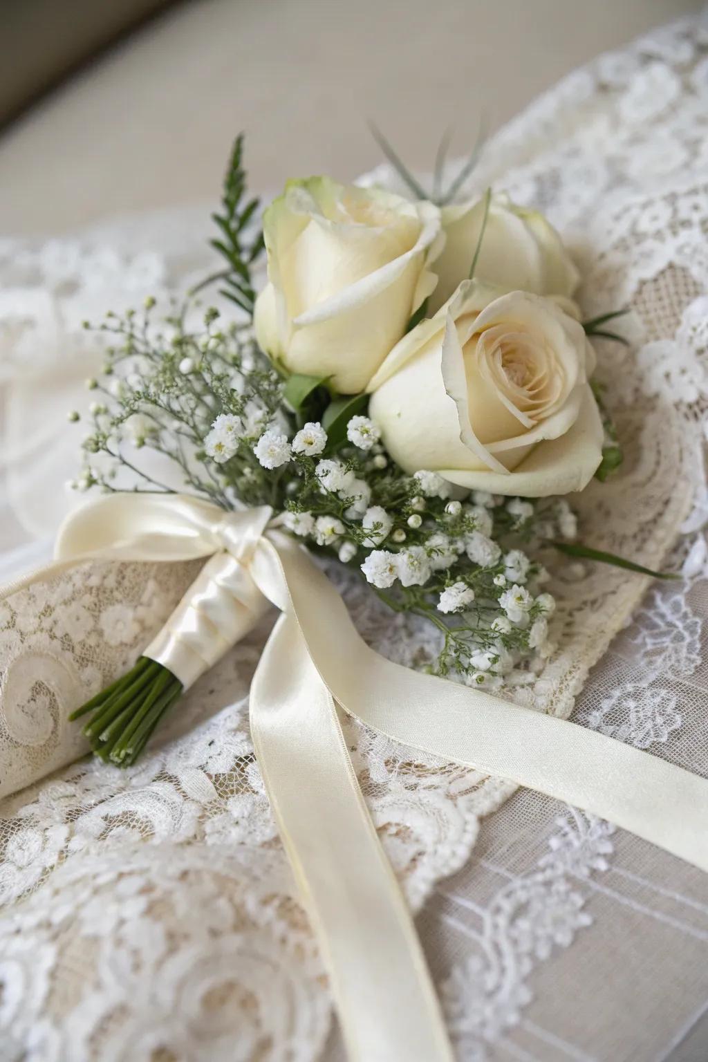 Cream bloom and whispering breath make a traditional pairing.