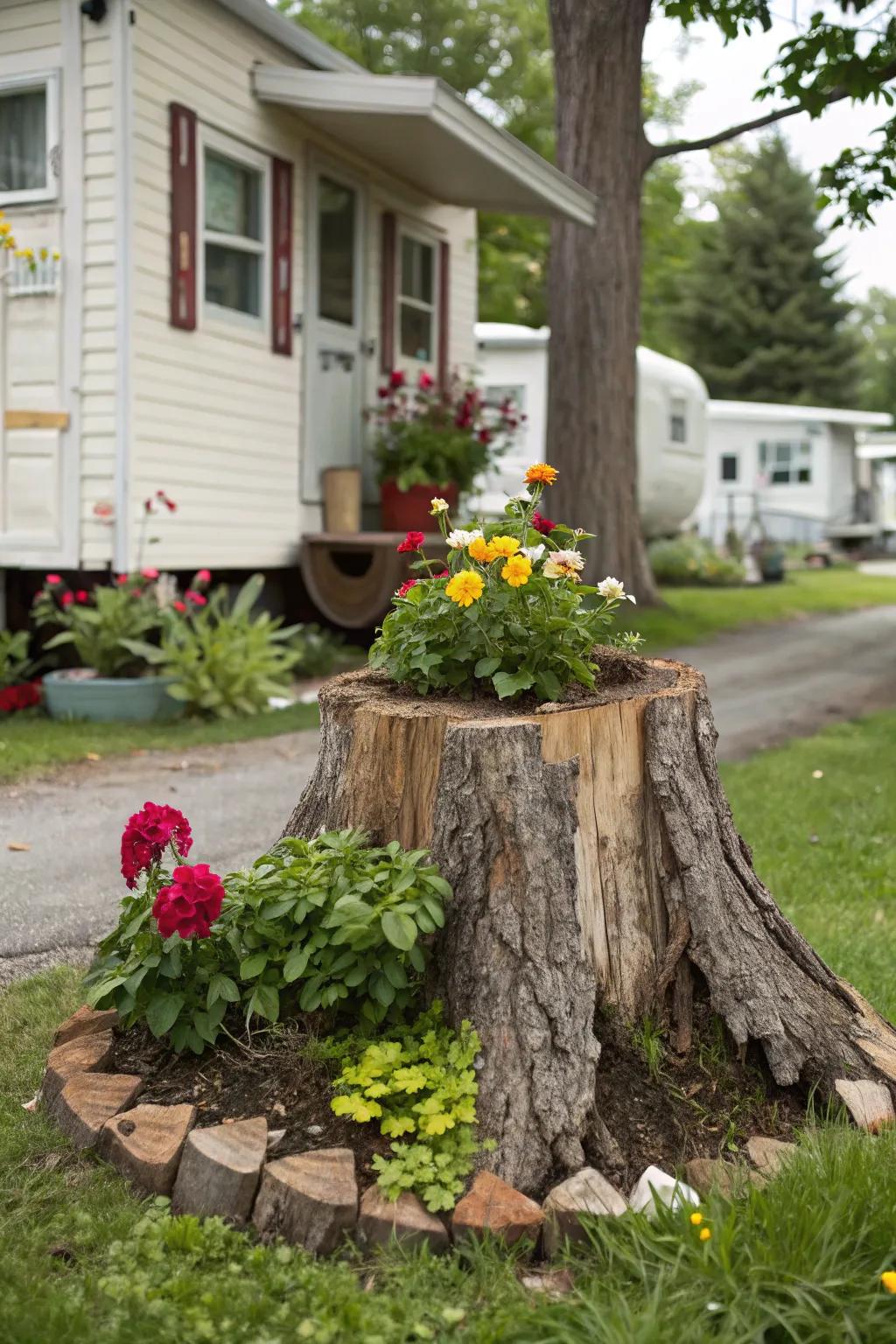 Old tree stumps can be transformed into charming garden features.