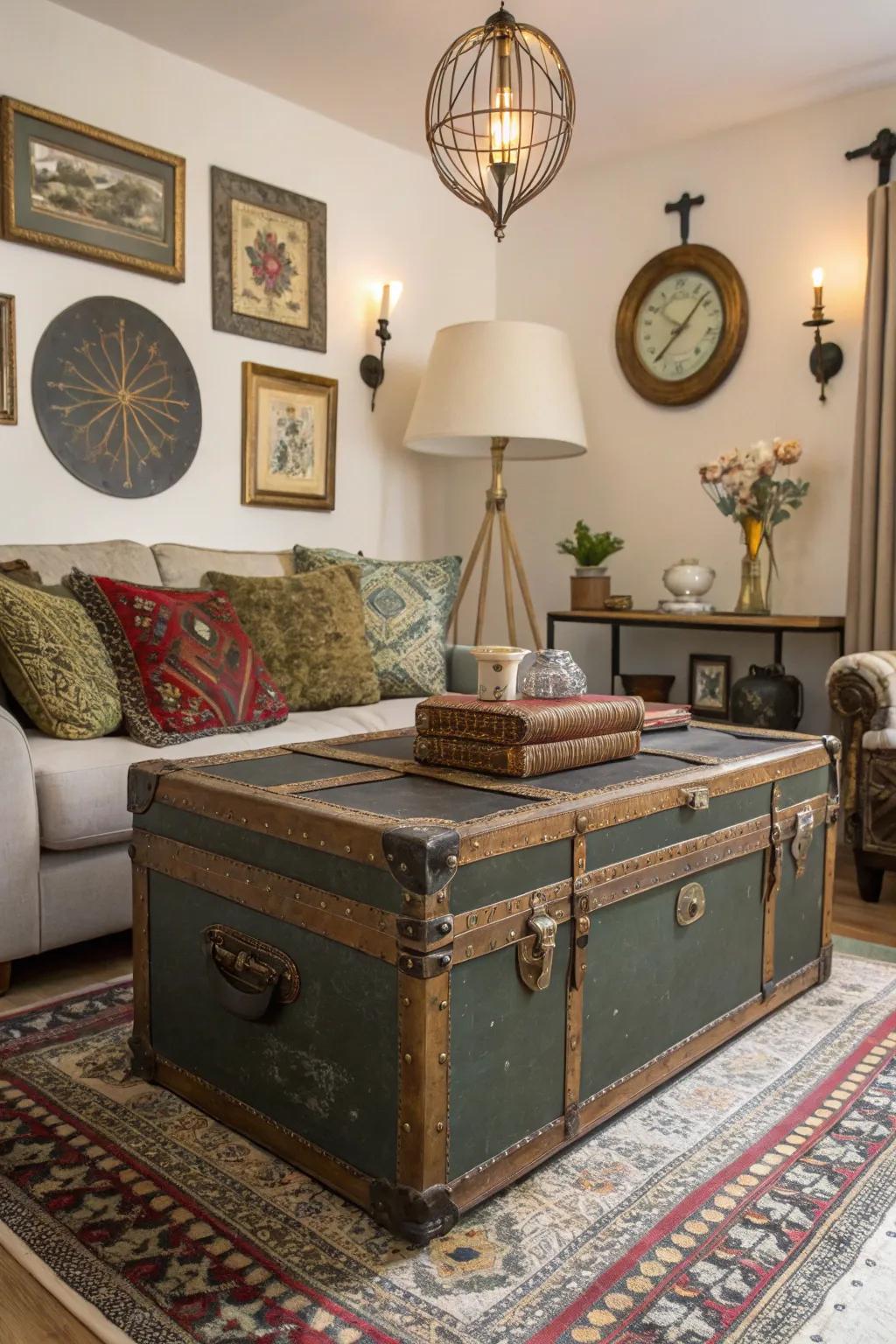 Vintage finds add charm and a sense of history to the modern farmhouse lounge.