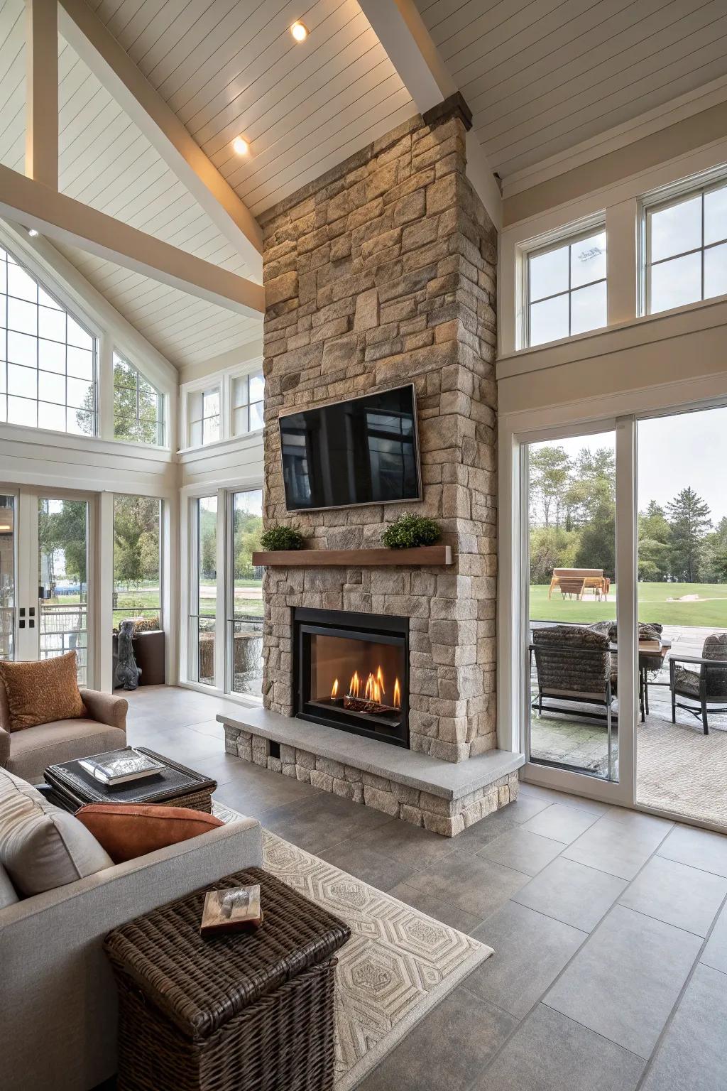 A two-way fire feature delivers a distinctive and functional design aspect.