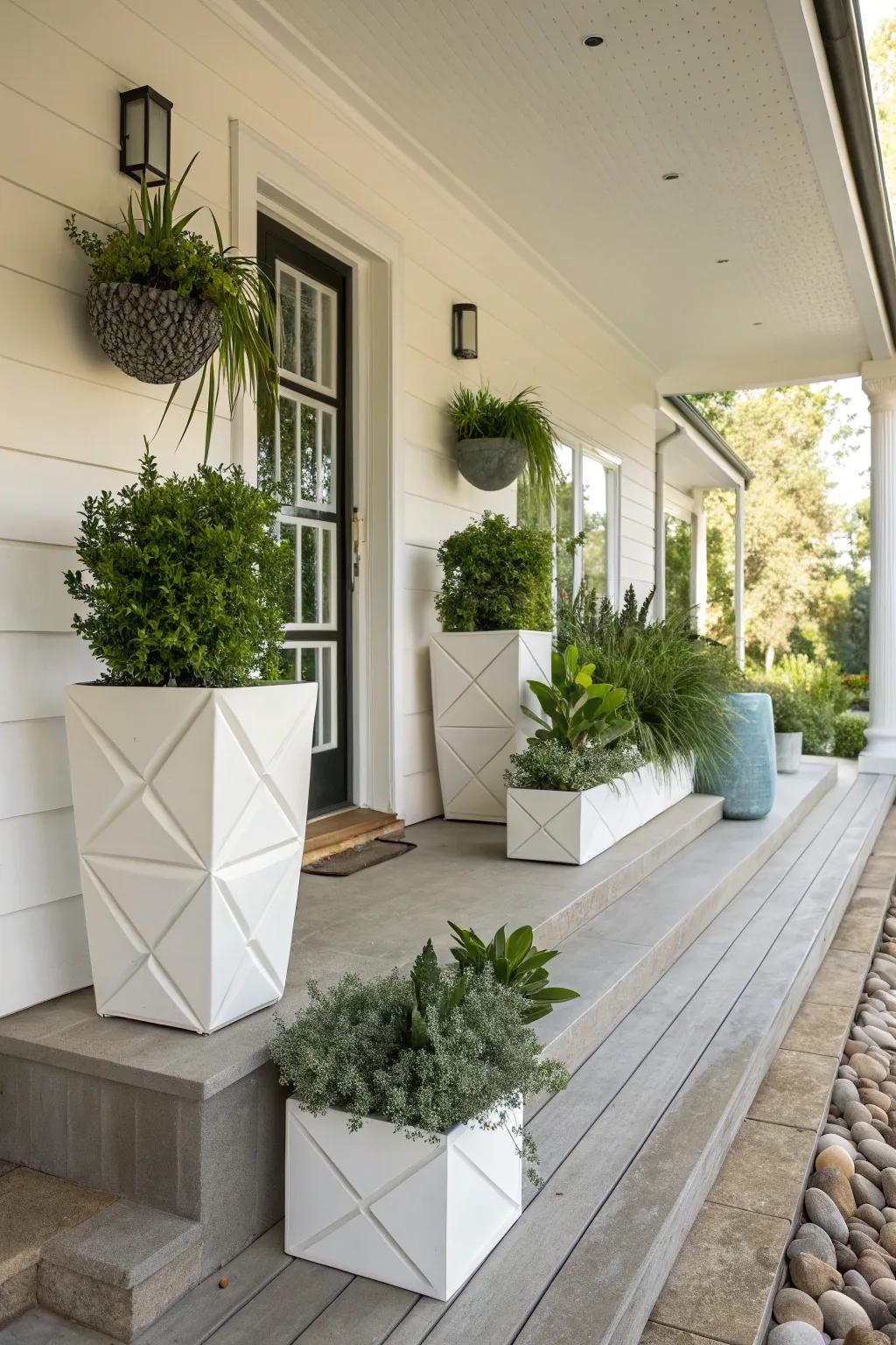 Creative planters serve as both decor and conversation starters.