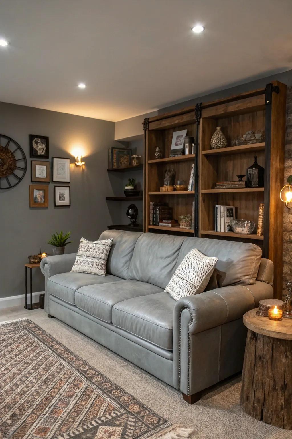 A balanced blend of luminescence and obscure tones in a contemporary family room.