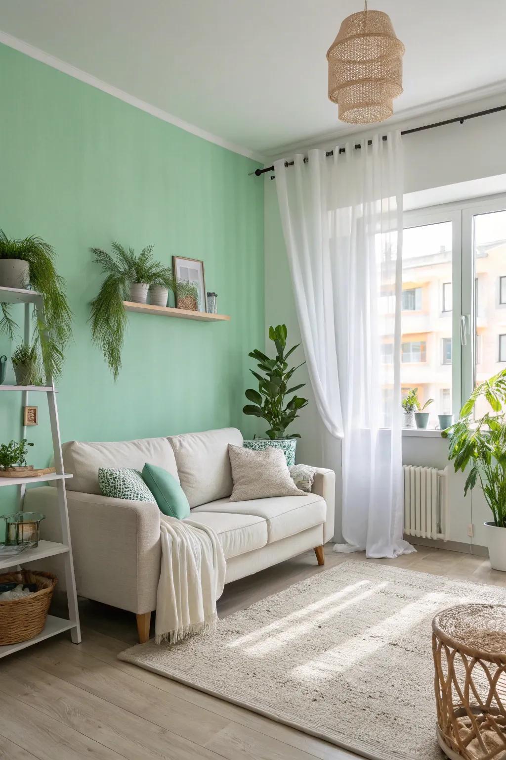 Aloe walls offer a revitalizing and fresh feel to this expansive living space.