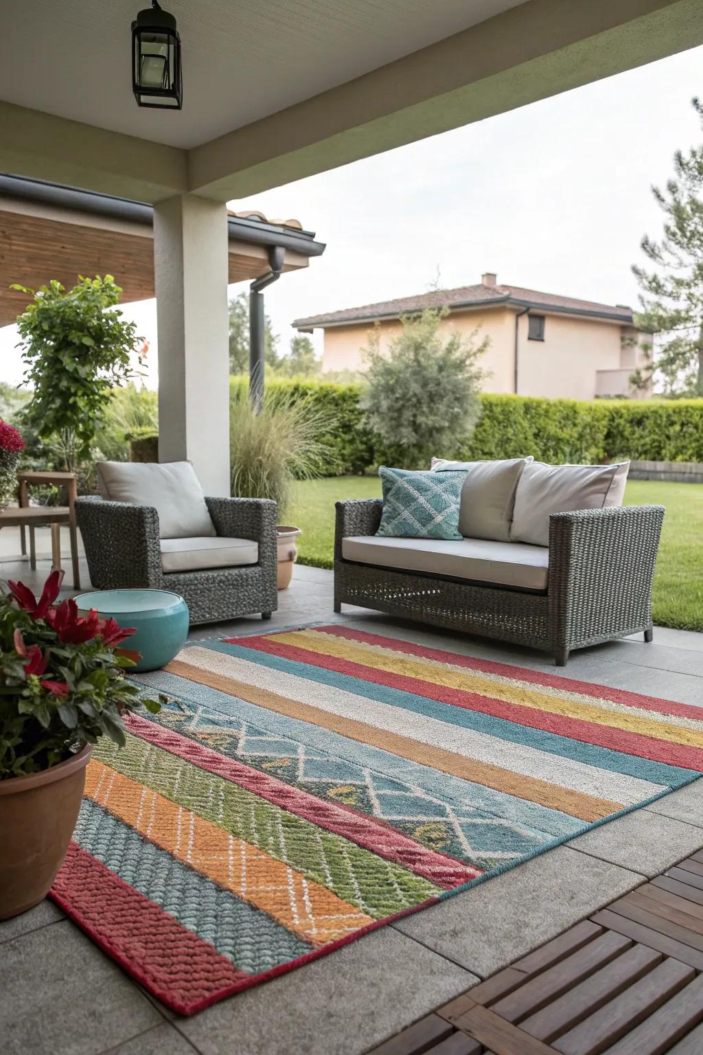Outdoor rugs bring indoor comfort and style to patio spaces.