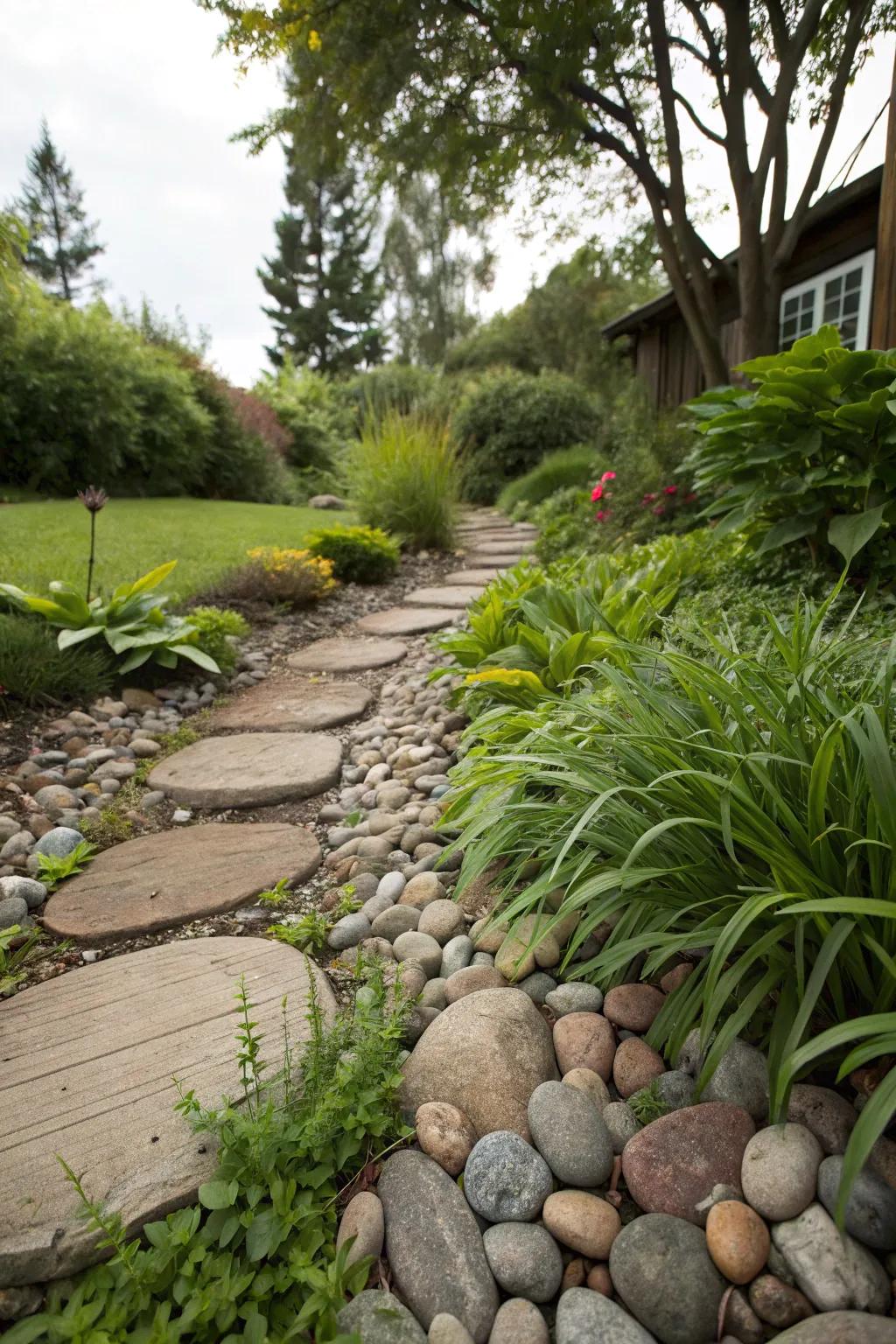 Stream rocks inject countryside charm and contrast into your garden.