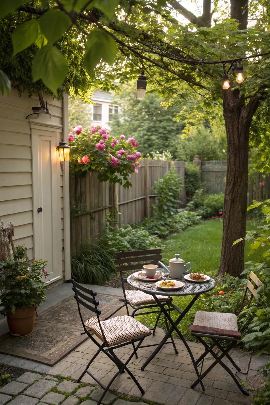 A dining nook makes eating outdoors enjoyable.