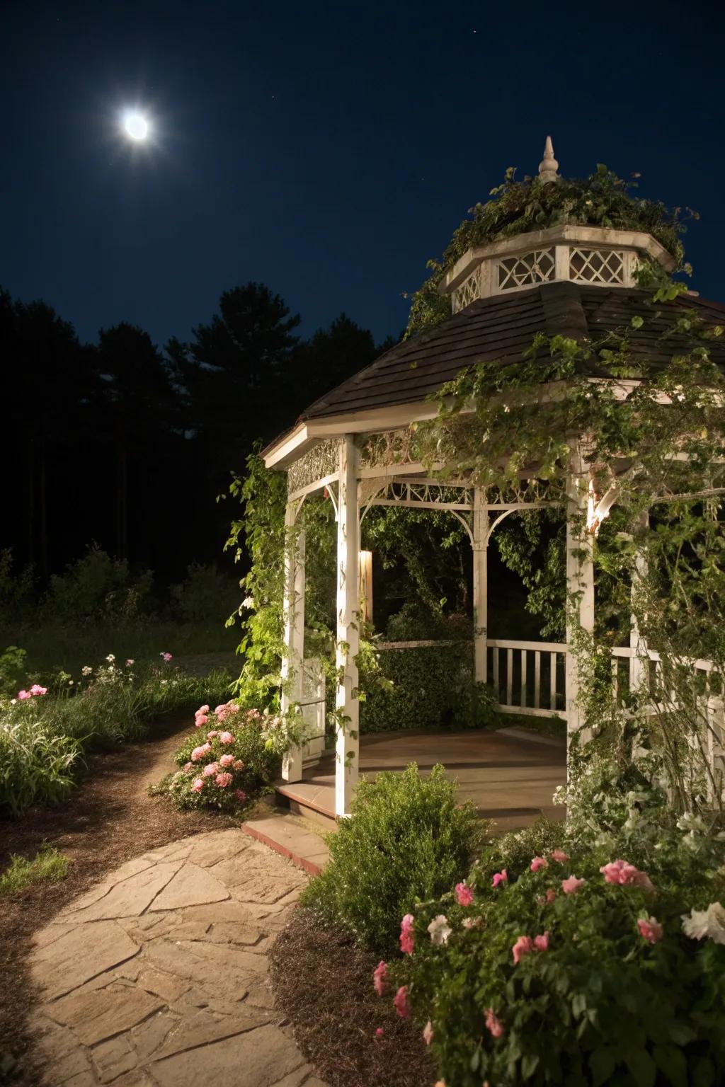 A gazebo serves as a delightful focal point for gatherings.