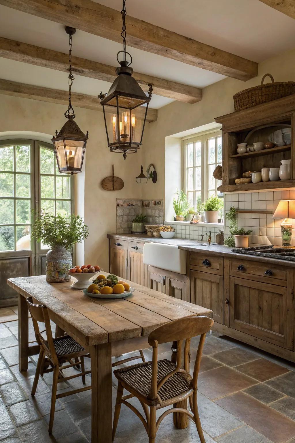 Vintage accents impart character and charm to this mountain kitchen.