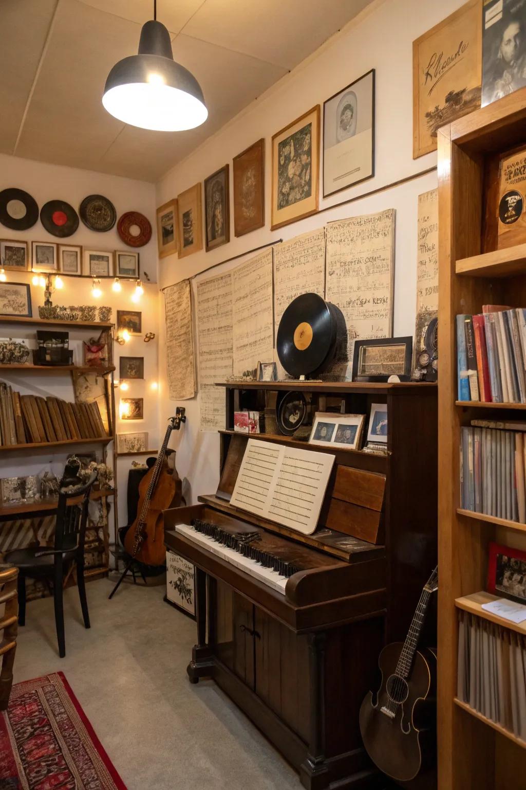 Add vintage elements to your music room to enrich its character and history.