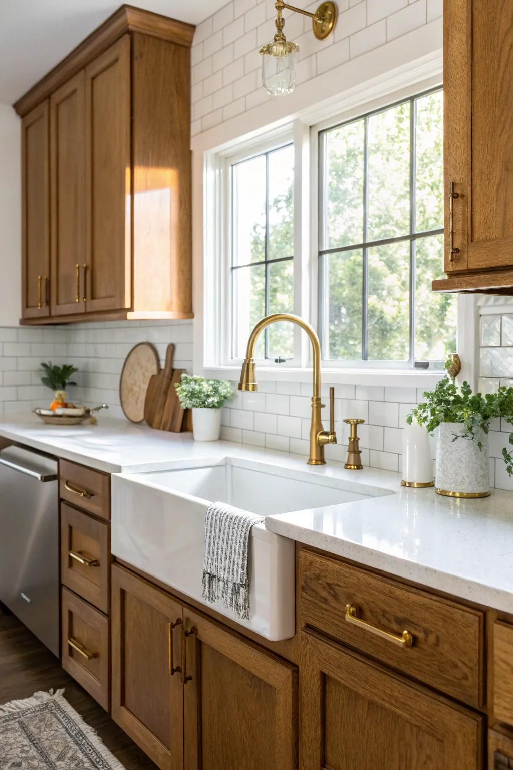 Brass accents add warmth and sophistication to this kitchen.