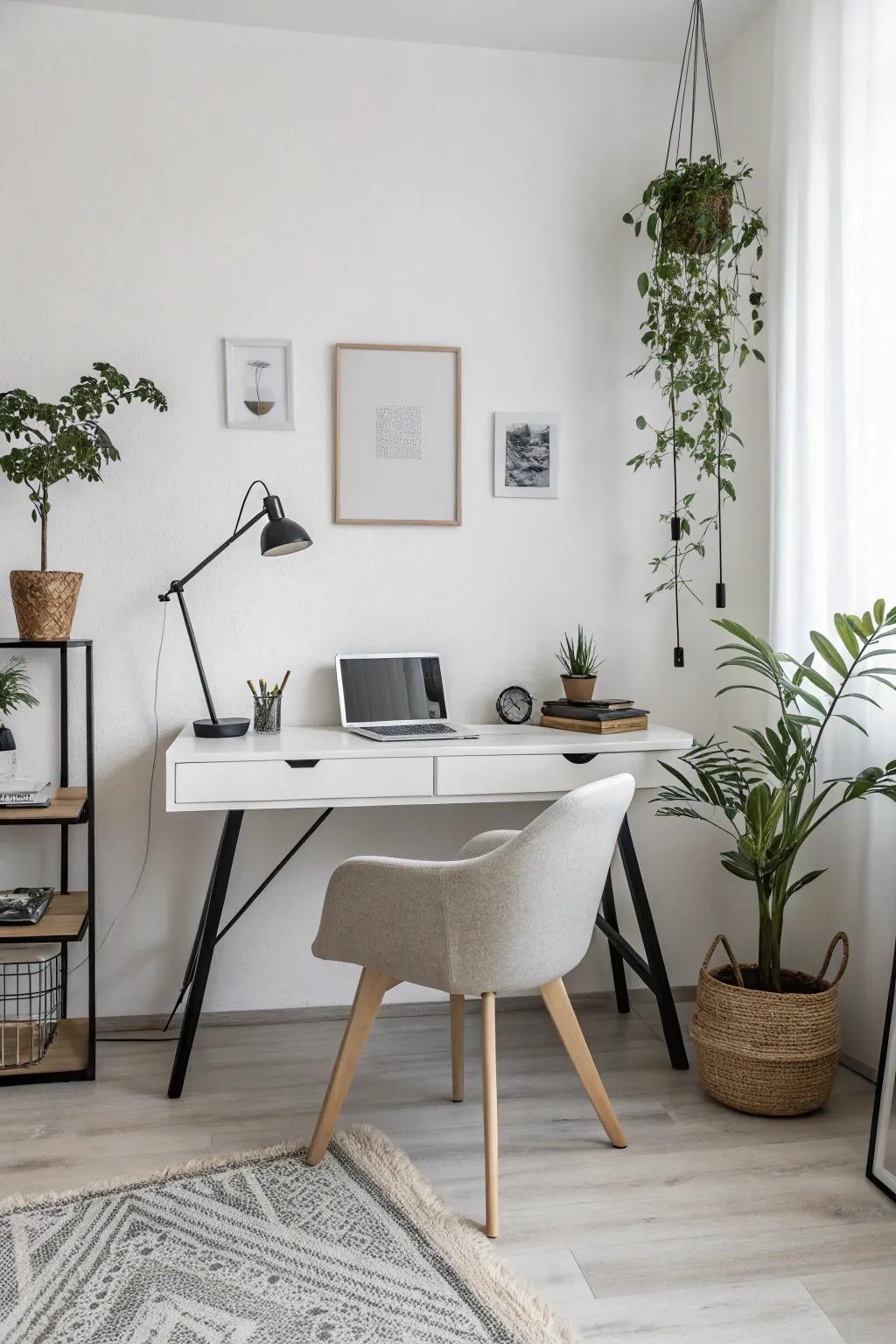 White walls provide a clean and versatile office backdrop.