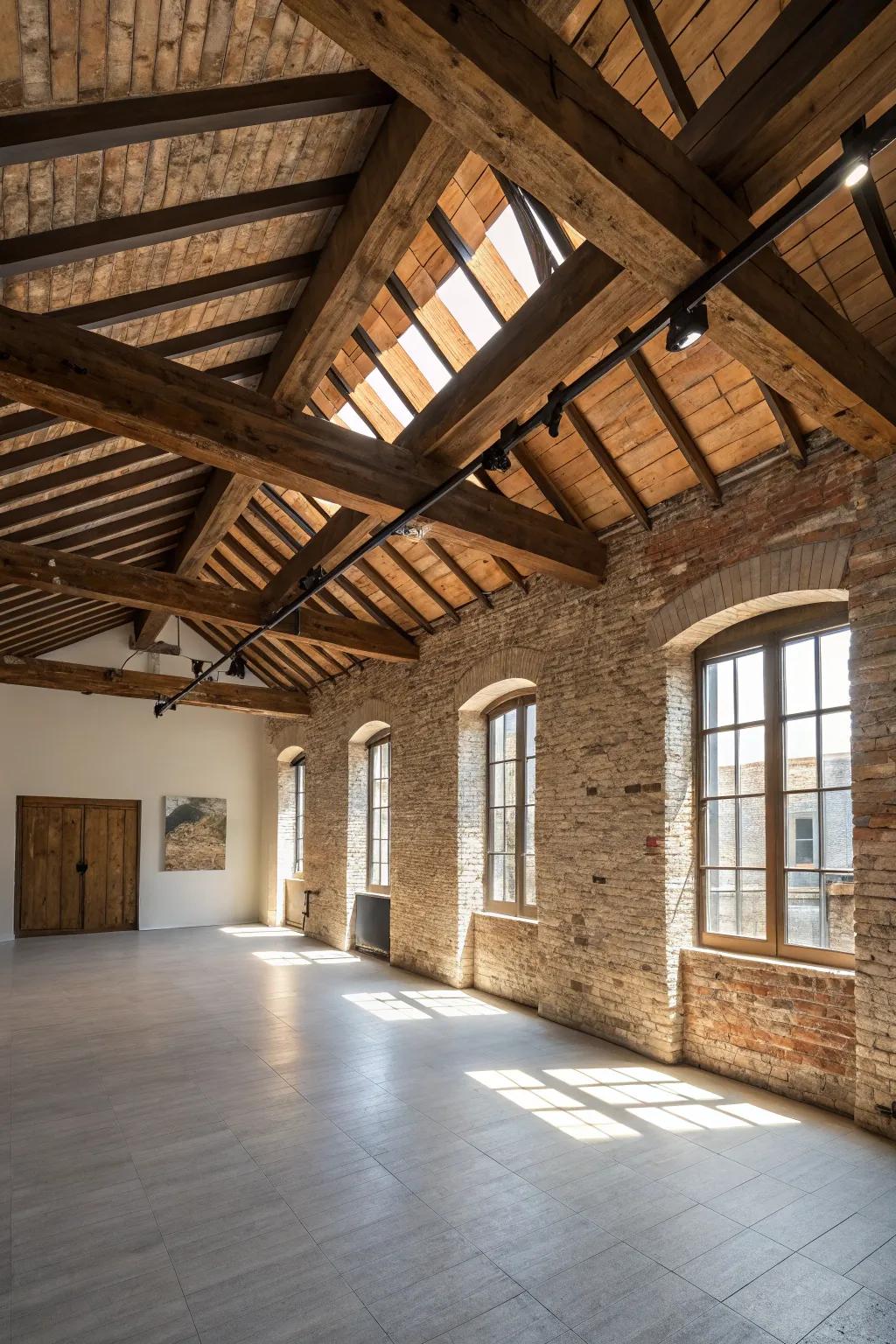 Textured materials add depth and interest to this open ceiling.