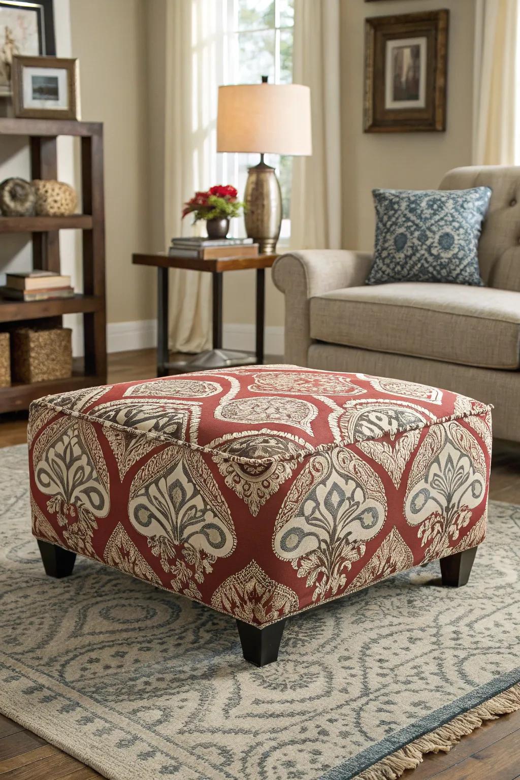A patterned ottoman creating sensory fascination